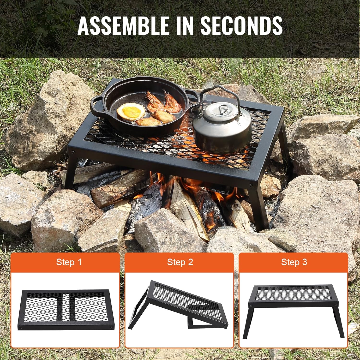 VEVOR BBQ Gills Holzkohlegrill Klappgrill 458 x 305 x 205 mm, Tischgrill tragbarer Reisegrill 6 kg Tragkraft, Outdoor faltbarer Picknickgrill Campinggrill schwarz 300 °C, für Terrasse, Camping, Party – Bild 6
