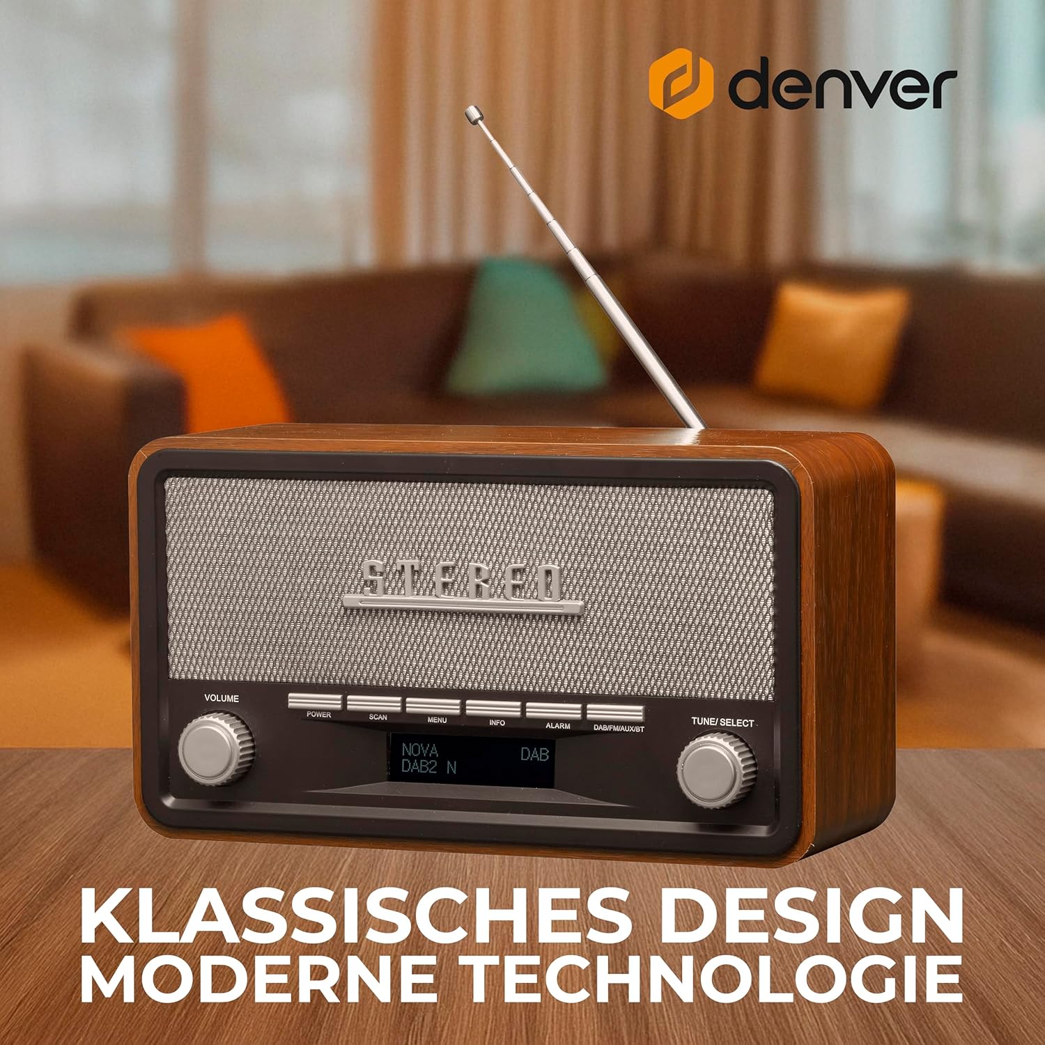 Denver DAB-18 DAB+ Digitales Retroradio | DAB Plus & FM & Bluetooth, 2 x 20 W Stereolautsprecher, LCD-Display, Alarmfunktion, Netzstecker – Bild 2