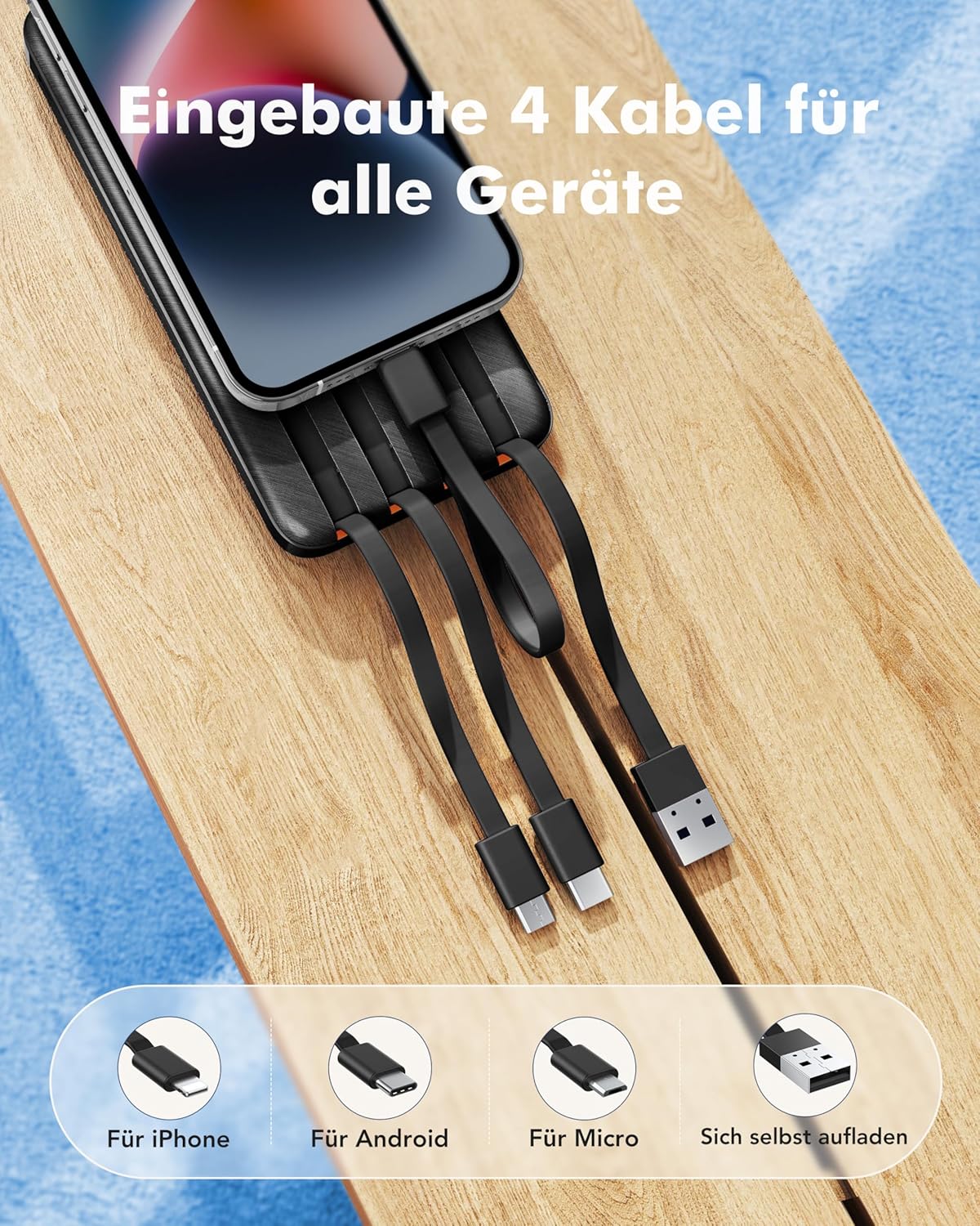 Charmast Power Bank, 22,5 W Powerbank 20000 mAh mit 4 Kabeln und LED-Anzeige, USB C PD3.0 QC4.0 Externe Handy-Akkus mit 6 Ausgängen, kompatibel mit iPhone 17, 16, 15, 14, 13, 12 Pro Max Plus, Samsung S24 Tablet – Bild 2