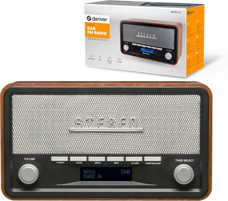 Denver DAB-18 DAB+ Digitales Retroradio | DAB Plus & FM & Bluetooth, 2 x 20 W Stereolautsprecher, LCD-Display, Alarmfunktion, Netzstecker