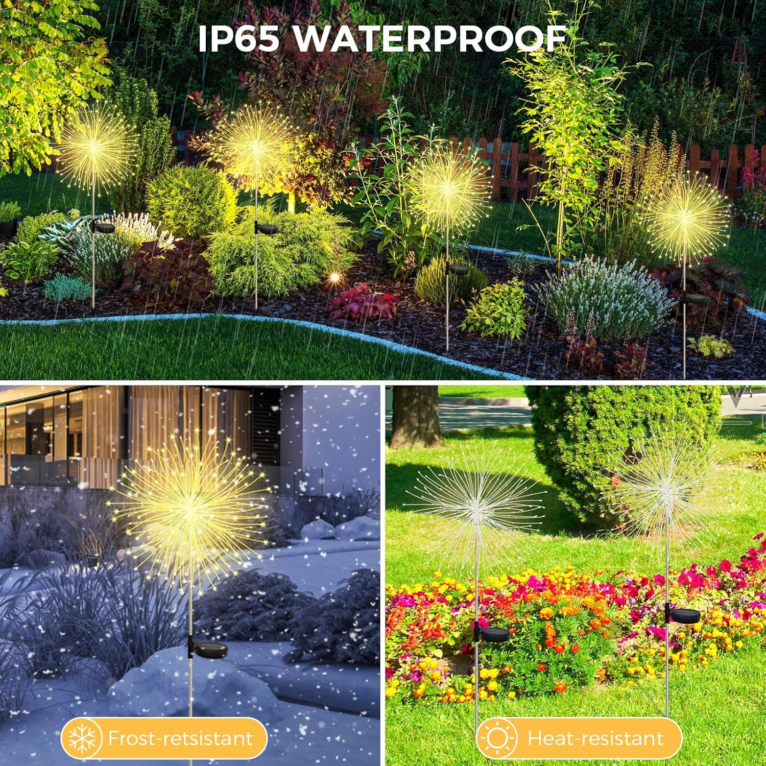 CNMTCCO Solar Feuerwerk Gartenlichter, Solar Garten Dekorative Lichter mit 120 LED Warmweiß Solarstecker Gartenleuchten für Hinterhof Weg Rasen Terrasse (2 Stück warmweiß) – Bild 4