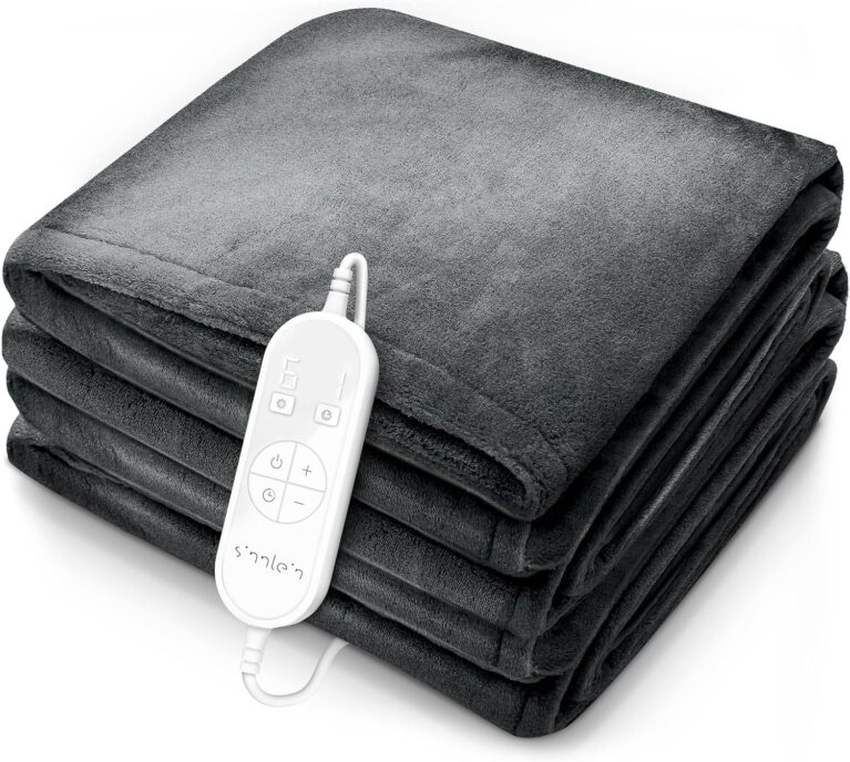 sinnlein® Plüsch-Heizdecke, 200 x 180 cm, grau, TÜV SÜD GS-geprüft, mit Abschaltautomatik, Kuscheldecke, Timerfunktion, 9 Temperatureinstellungen, waschbar bis 40 °C und Digitalanzeige