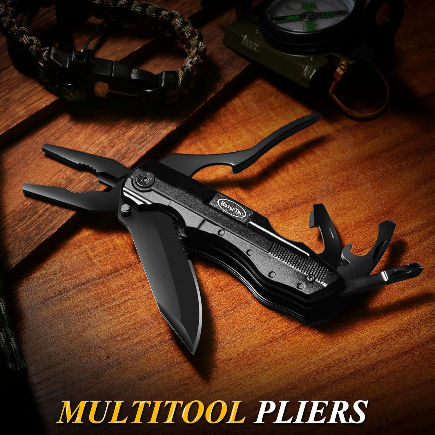 RoverTac Multitool-Taschenmesser, Geschenk für Männer: Klappmesser, Survival-Campingmesser, Zange, Dosenöffner, 9er-Pack Schraubendreher, mit Sicherheitsverschluss-Nylonscheide, Geschenke für Männer, Papa, Ihn – Bild 7