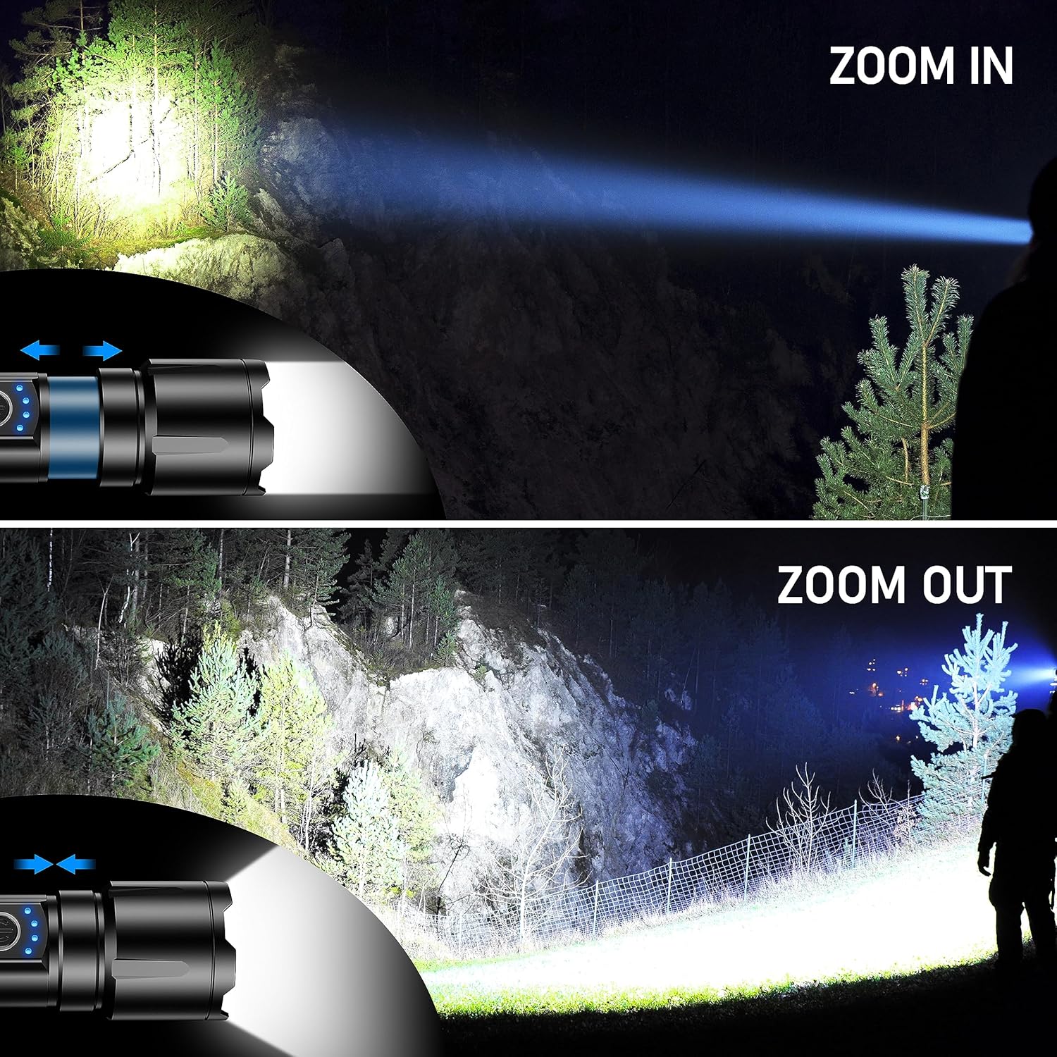 Blukar Taschenlampe LED wiederaufladbar, extrem hell, hohe Helligkeit, zoombare Taschenlampen, stark mit 5 Lichtmodi, IP67 wasserdichte Taschenlampe für Camping, Wandern, Outdoor, Angeln, Notfall – Bild 3