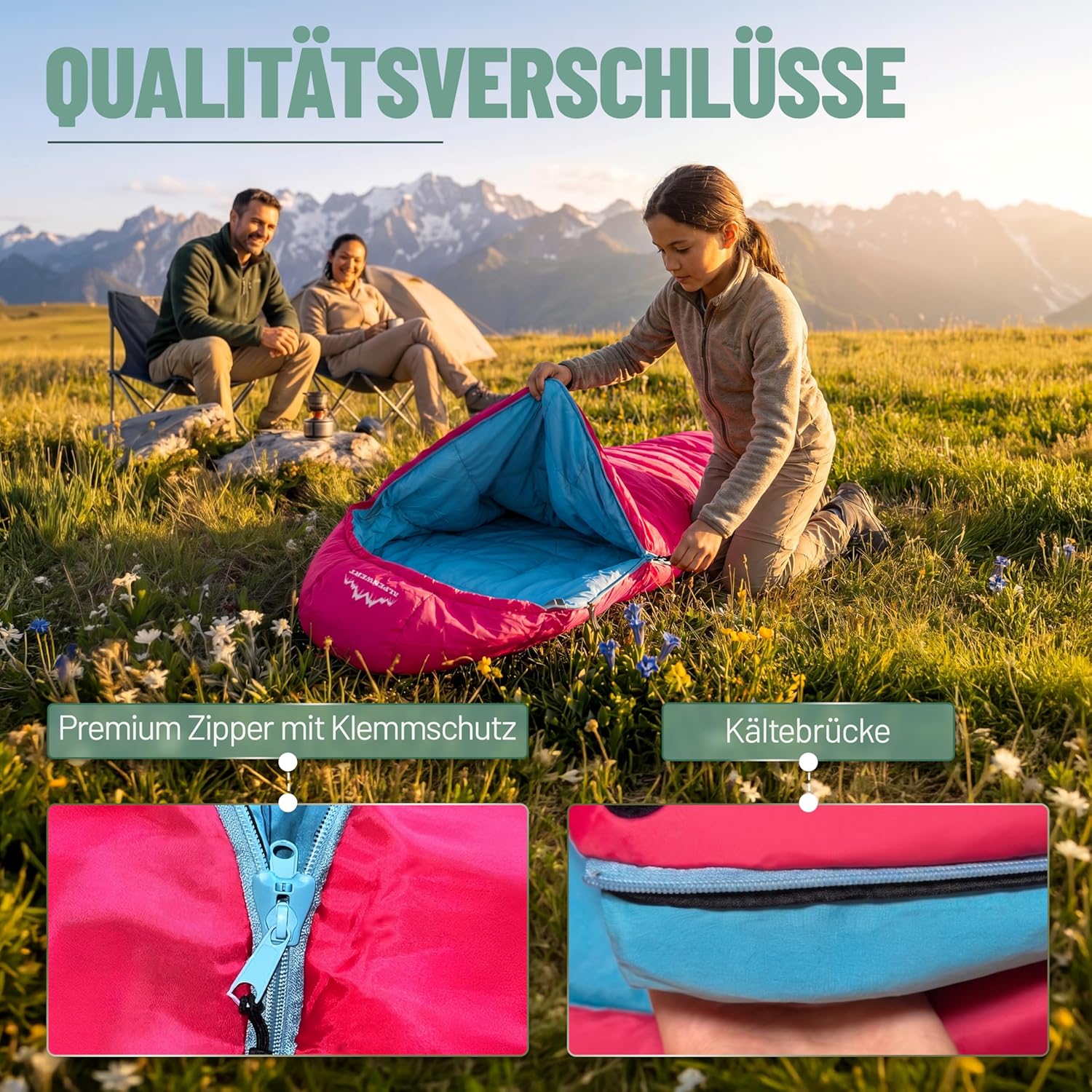 ALPENWERT® Kinder-Sommerschlafsack – wächst mit! (130-170 cm) – nur 920 g, kompakt (32 x 19 cm) – perfekt für Camping, Festival, Outdoor – Mumienschlafsack ab 6 Jahren – Bild 5