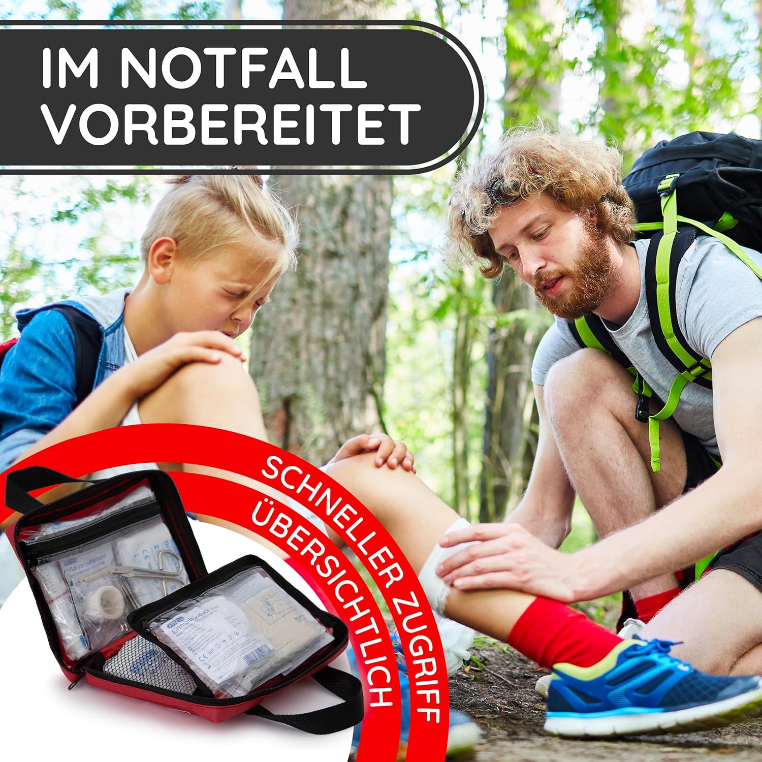 Erste-Hilfe-Set mit Sofort-Kältekompressen, Rettungsdecke und Pflaster-Sortiment (103-teilig, rot) – Bild 6