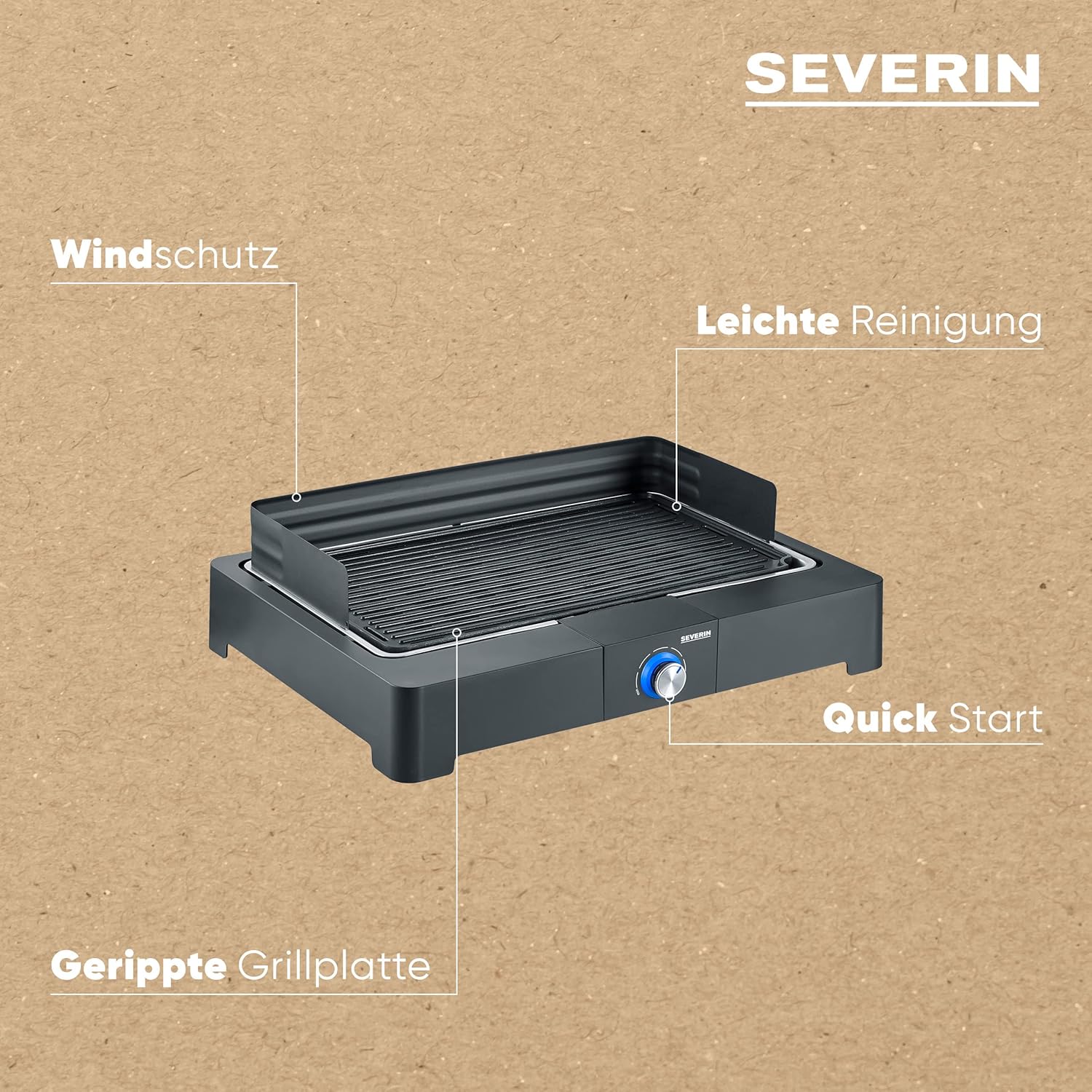 SEVERIN PG 8567 Tischgrill mit Aluminium-Grillplatte für den Innen- und Außenbereich, Elektrogrill mit schnellem Grillstart, Balkongrill ohne Verbrennungsgefahr, schwarz – Bild 4