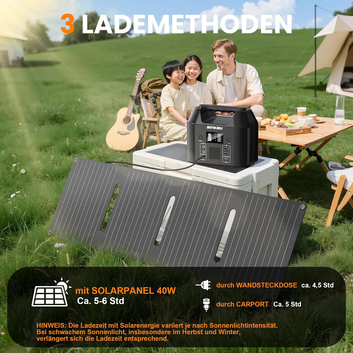 SinKeu 96Wh tragbares Kraftwerk mit 40-W-Solarpanel, 30000-mAh-LiFePO4-Batterie-Solargenerator mit 230-V-150-W-AC-Steckdose/12-V-DC/USB, Notstromversorgung für Camping, Picknicks, Garten, Notfälle – Bild 7