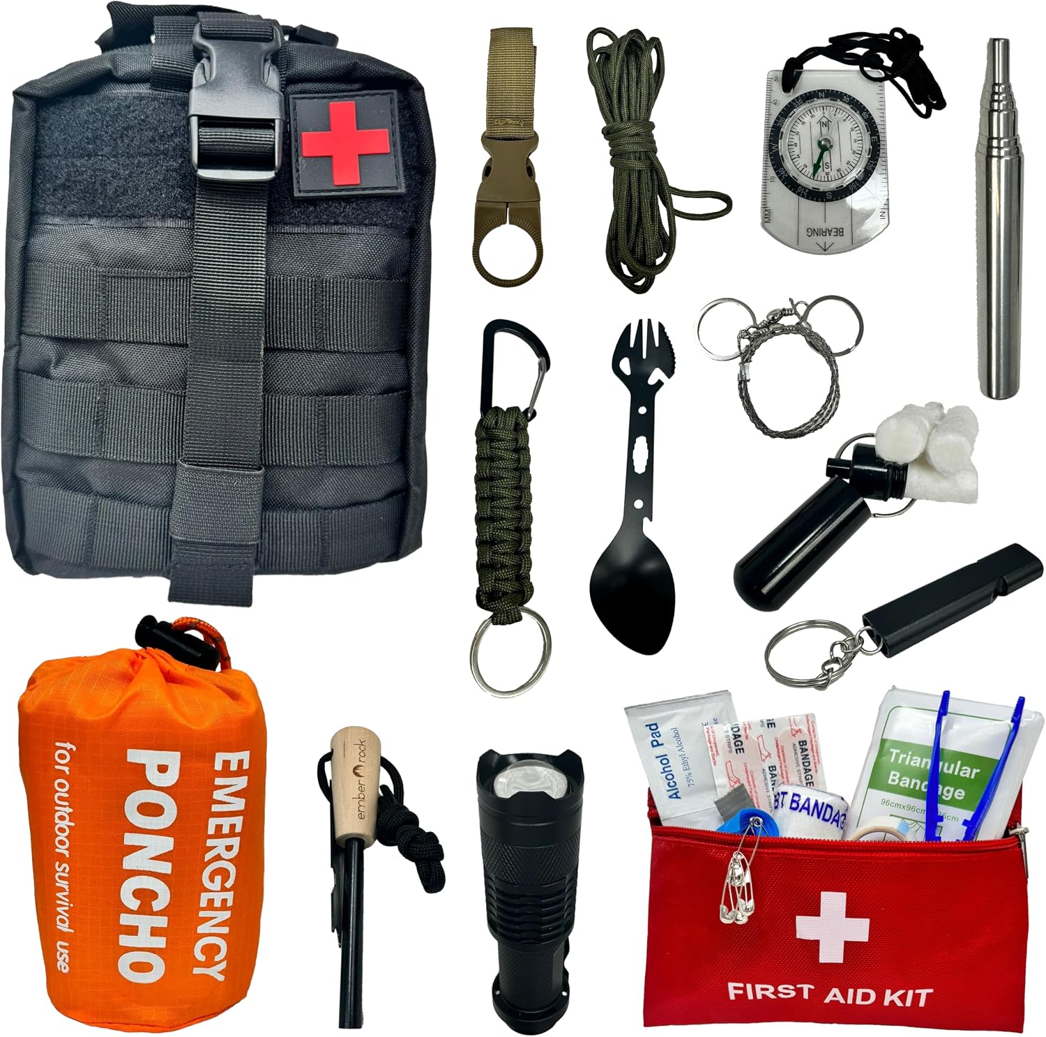 Notfall Survival Kit Ausrüstung 22-in-1 Set – Professionelles Bushcraft & Outdoor Kit in taktischer Molle-Tasche – Camping, Wandern, Jagd & Prepper Notfallausrüstung – Bild 2