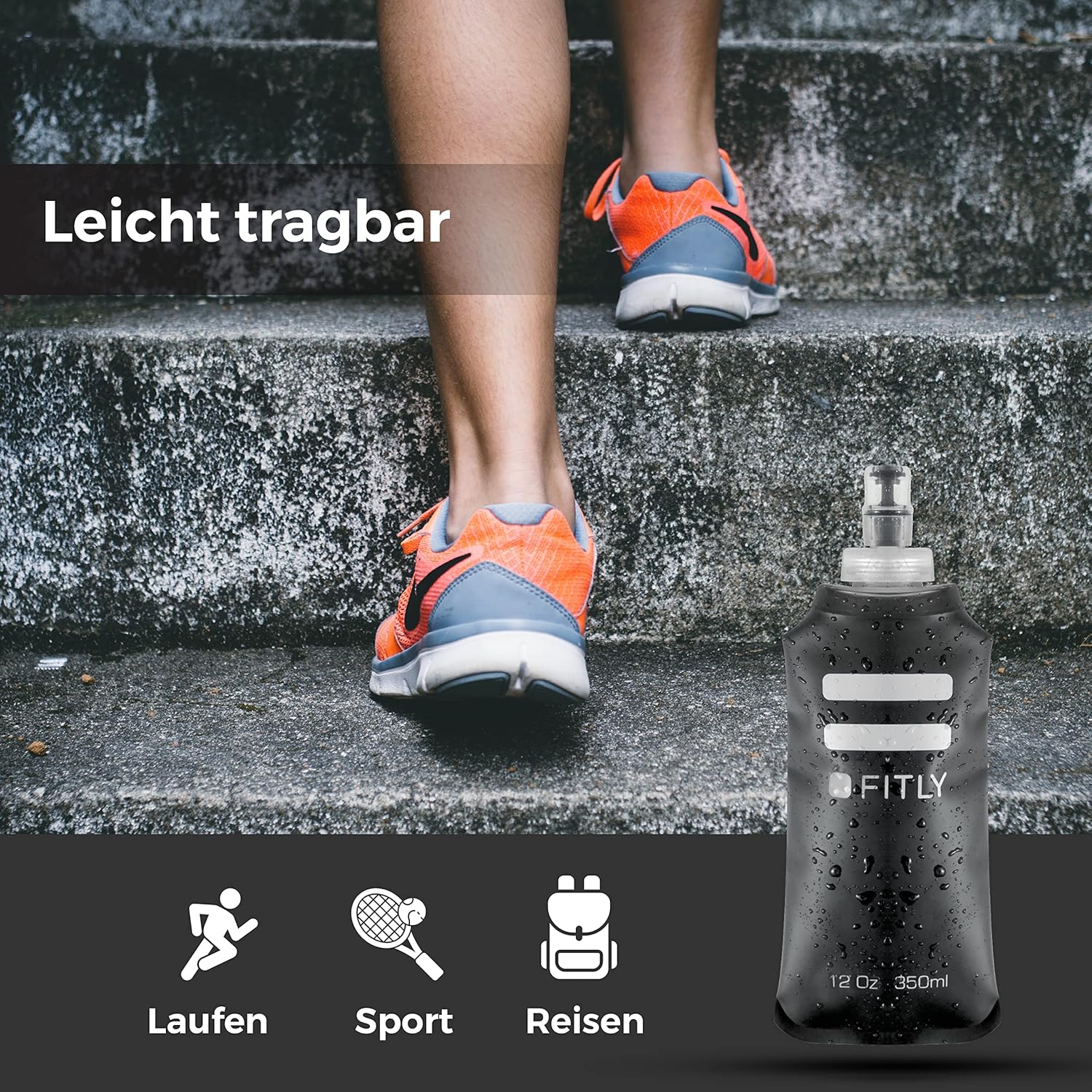 FITLY faltbare Wasserflasche – ideal zum Laufen, Wandern, Radfahren – Laufwasserflasche für Outdoor-Sportarten – Sportflasche zum Wandern – Wasserflasche für Trinkrucksack – Bild 7