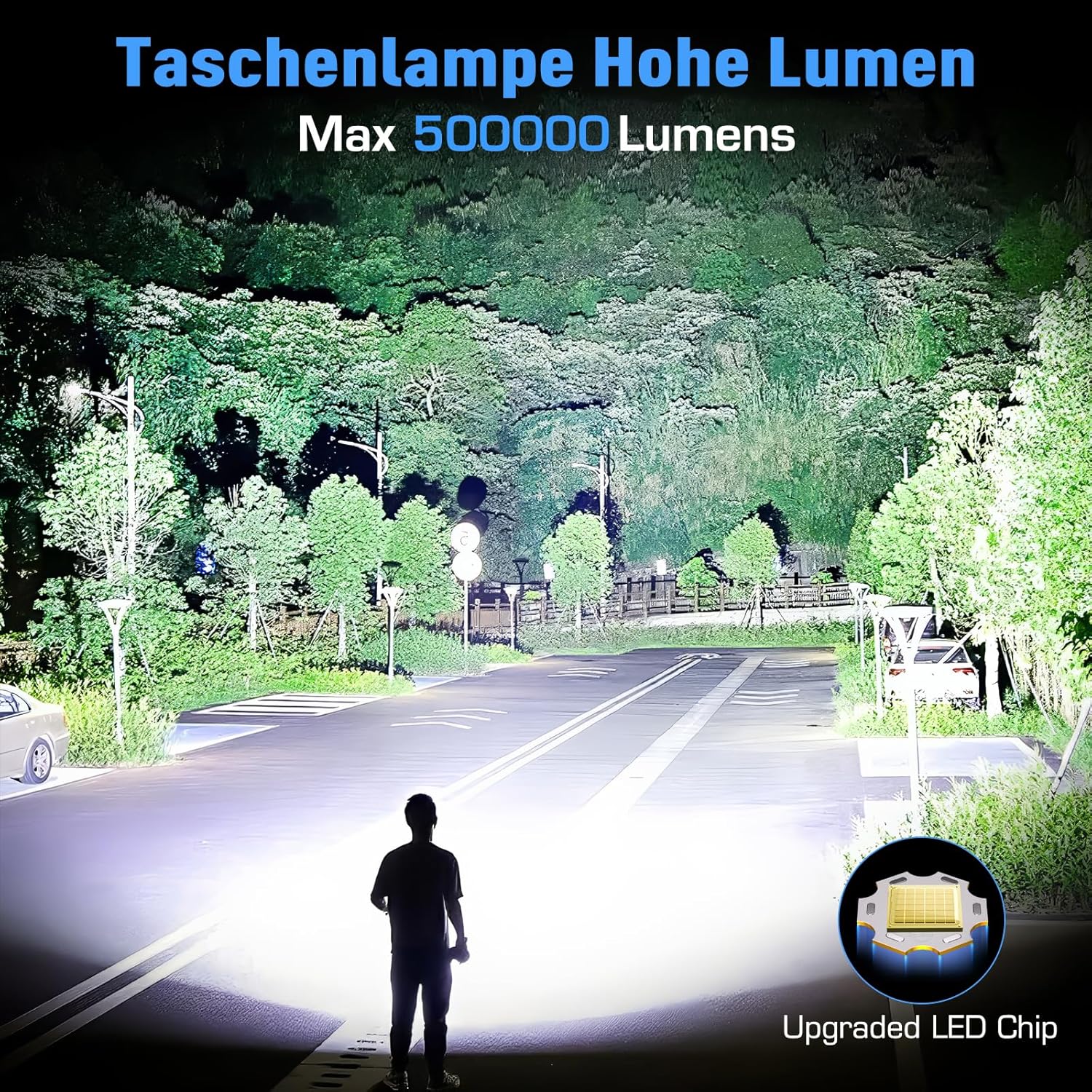 SIDARK Wiederaufladbare LED-Taschenlampe, 500.000 Lumen, extrem hell mit Seitenlicht, 9 Modi, Zoom-Funktion und IPX7 wasserdicht, Taschenlampe mit starkem Licht für Outdoor-Camping-Notfälle – Bild 2