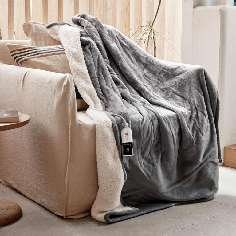 GOTCOZY Heizdecke 130 x 180 cm – weiche seidige Plüsch-Wärmedecke, Heizdecke, 9 Heizstufen und 10 Stunden Auto-Off-Timer, Überhitzungsschutz, Kuscheldecke für Bett und Büro, waschbar (grau)