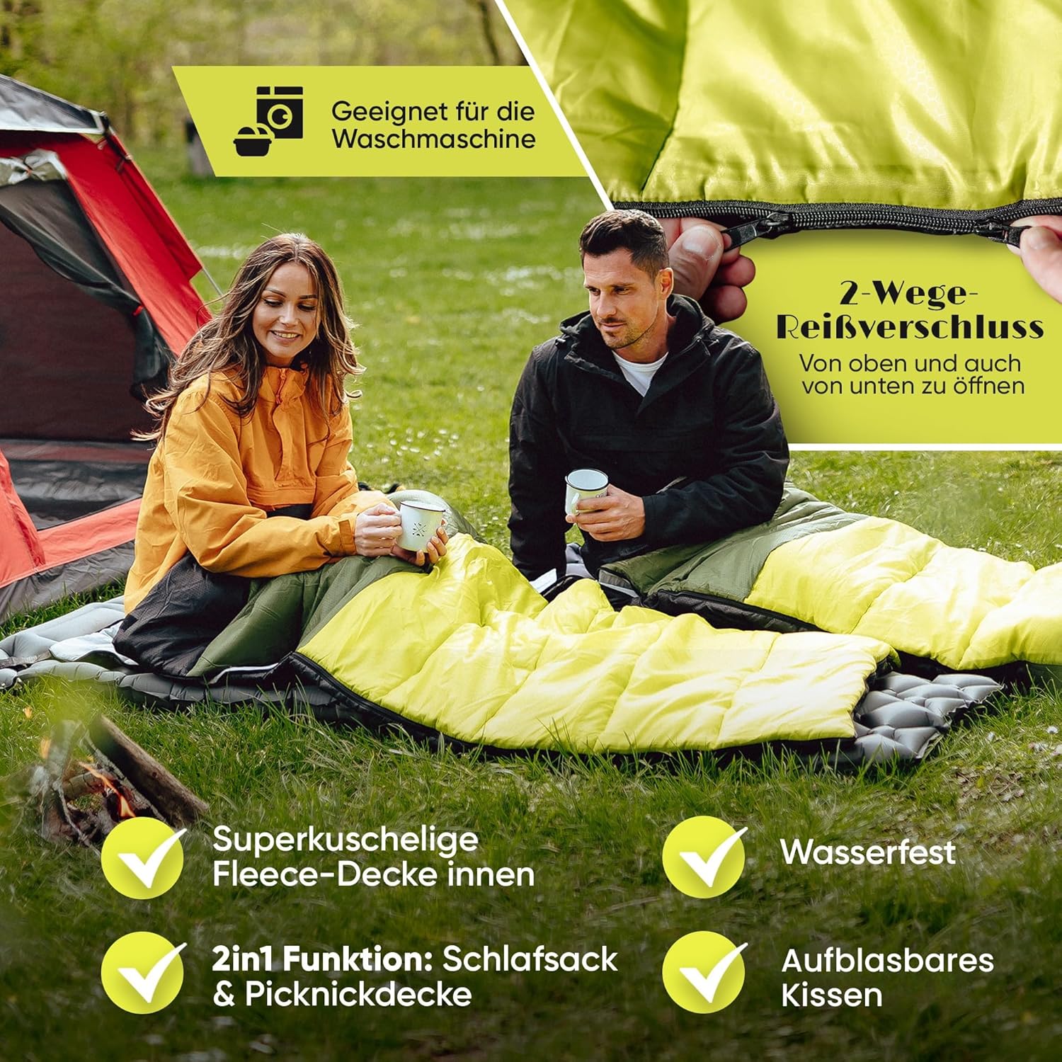 SKINWALKER Schlafsack Winter Outdoor bis -15°C mit abnehmbarer Fleecedecke Winterschlafsack für Erwachsene 3-4 Jahreszeiten Schlafsack & Deckenschlafsack Sommer & Winter – Bild 6