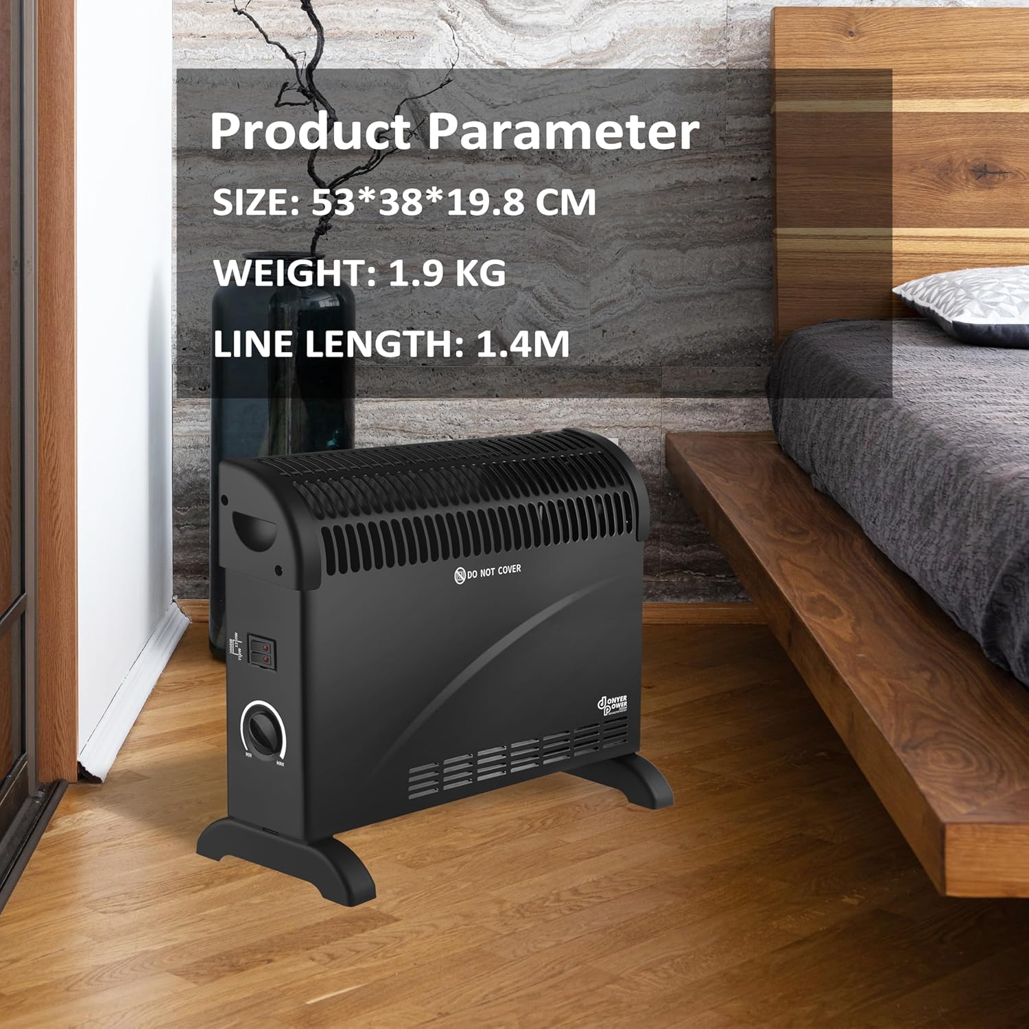 Donyer Power 2KW Konvektor mit Thermostat – leise – Wandmontage | 3 Heizstufen (750 W/1250 W/2000 W) – Leiser Betrieb – Stand- und Wandmontage – sofort einsatzbereit – Bild 2