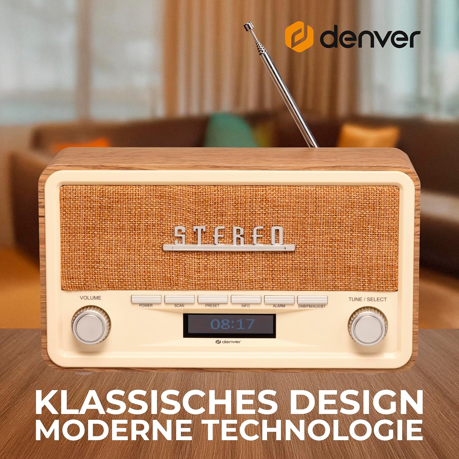 Denver Retro DAB-18 Digitalradio | DAB Plus-Radio mit Bluetooth und UKW | 2 x 20 W Stereolautsprecher | Kleines Radio mit Netzstecker | Küchenradio DAB mit gutem Klang | LCD-Anzeige und Alarmfunktion | DAB Plus & FM & Bluetooth, 2 x 20 W Stereolautsprecher, LCD-Display, Alarmfunktion, Netzstecker – Bild 2