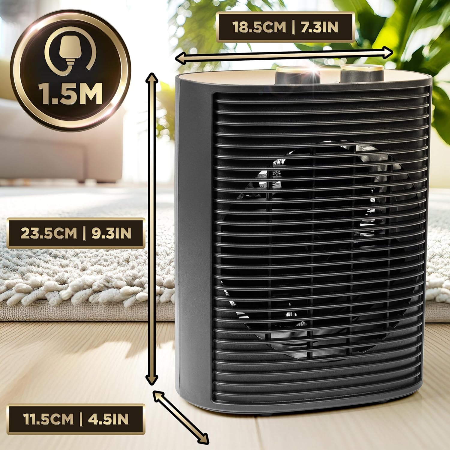 Duronic Heizlüfter, 2000 Watt Elektroheizung für Steckdose, kleine Mini-Heizung als Fußwärmer, elektrischer Heizkörper mit 2 Stufen, Kaltfunktion (HV32 BK) – Bild 2