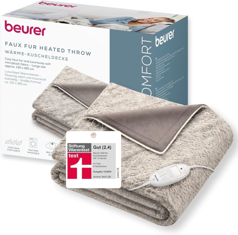 Beurer HD 75 Nordic Heizdecke, gemütliche Felloptik, 6 Temperatureinstellungen, maschinenwaschbar, mit Abschaltautomatik, Beige/Braun