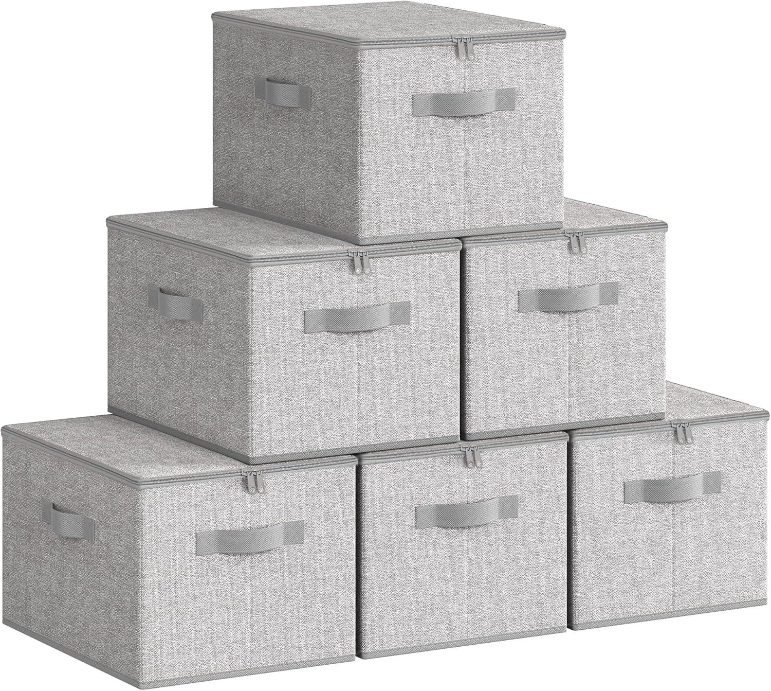 SONGMICS Aufbewahrungsbox mit Deckel, faltbare Stoffbox mit Griffen, Aufbewahrung für Kleidung, Vliesstoff, 6er-Set, 40 x 30 x 25 cm, Taubengrau RZB003W02