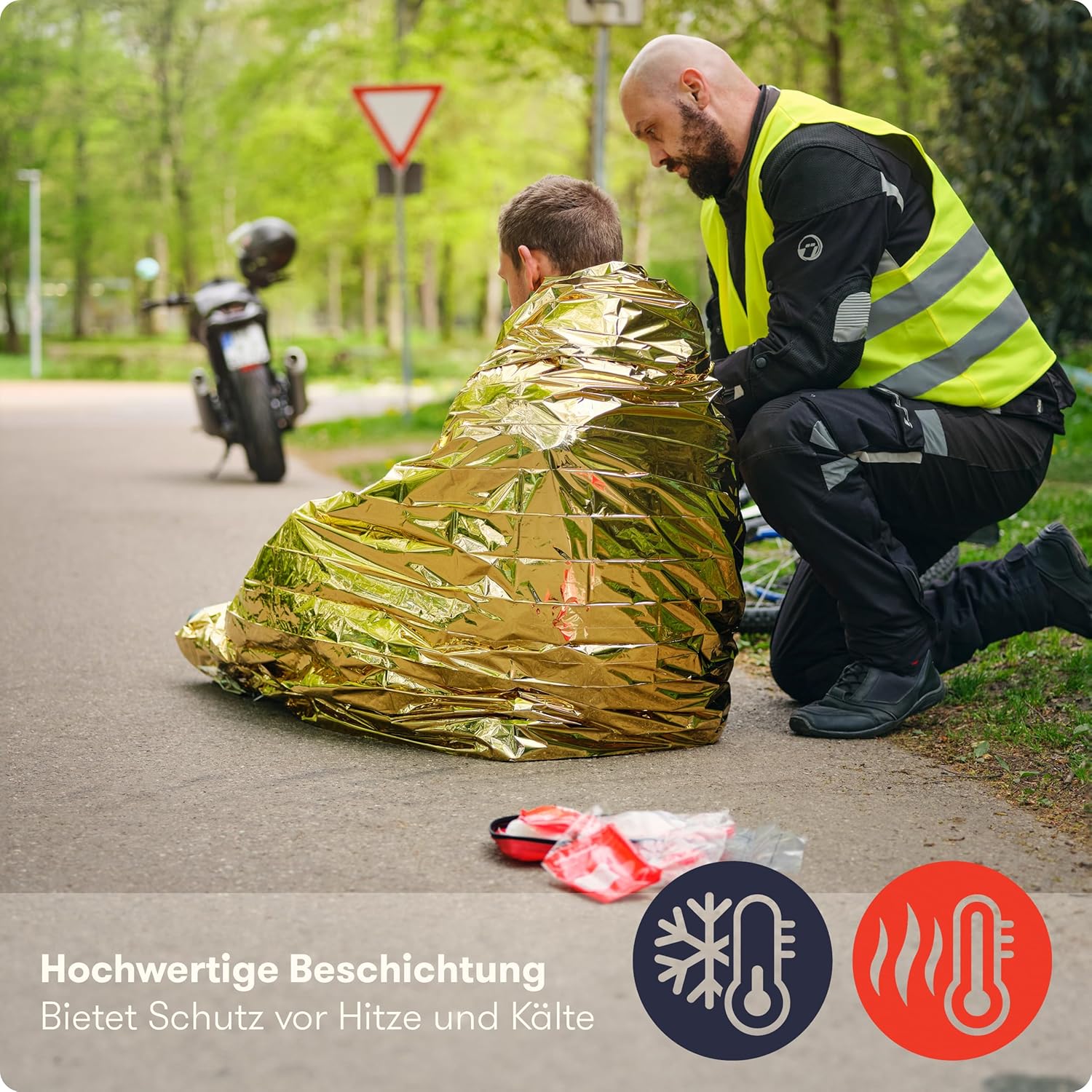 PURAHELP Rettungsdecke Gold & Silber (5er Pack) – 210 x 160 cm – Notfalldecken für Erste Hilfe, Outdoor & Auto – Wetterfeste Überlebensdecken für Wandern, Camping & Notfälle – Kompakte Thermodecken – Bild 2
