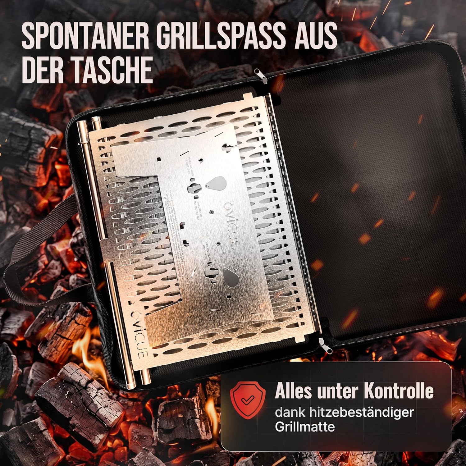 Grillen | Mobiler Plug-In Gasgrill Large XL | 2 Brenner | Tragbarer Edelstahlgrill mit Stecksystem – Gas- und Holzkohlebetrieb inklusive Tragetasche – perfekt für Camping, Balkon – Bild 4