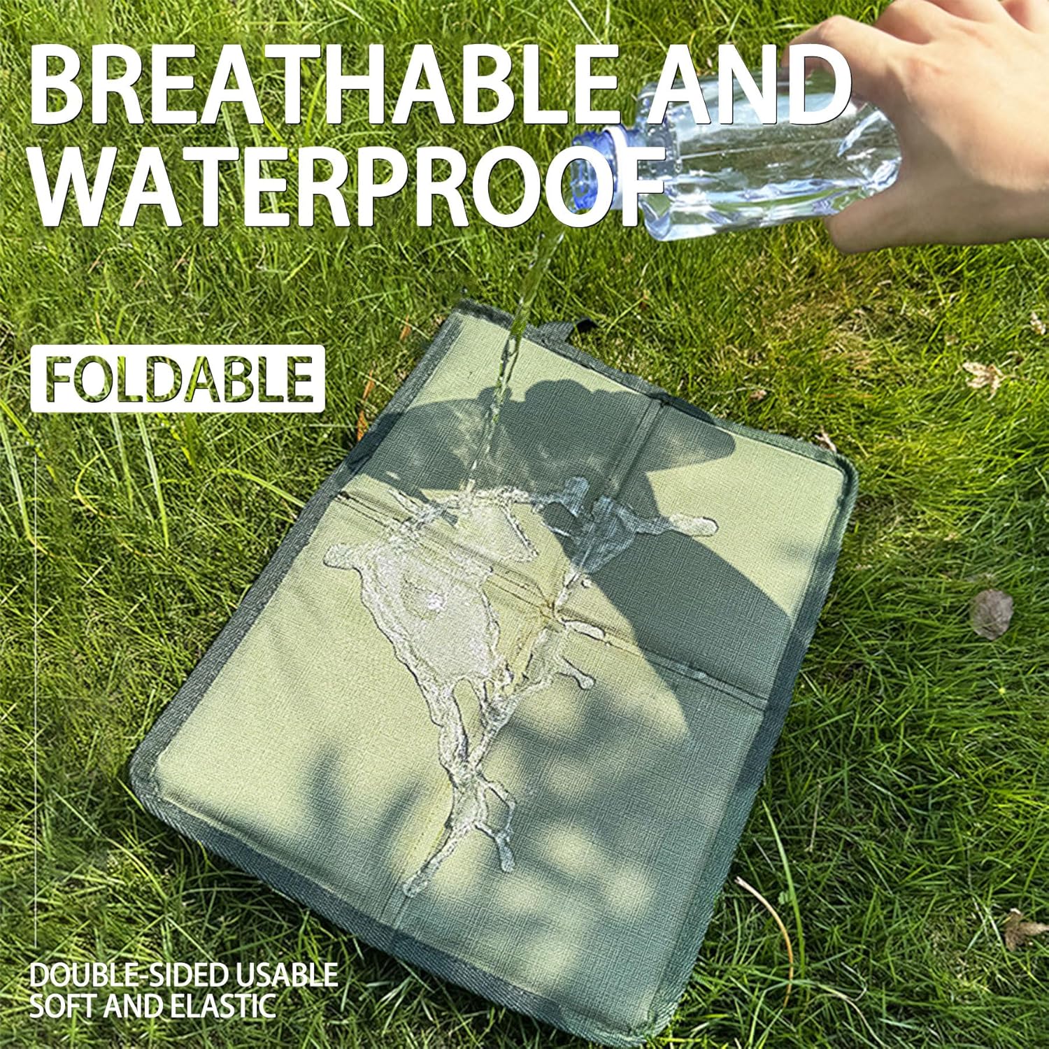 2er-Set faltbare Outdoor-Sitzkissen, wasserdicht & wärmeisolierend, ultraleicht (93 g) mit Karabiner, faltbare Sitzauflage für Wandern, Camping, Picknick, Festival, Olivgrün & Schwarz – Bild 3
