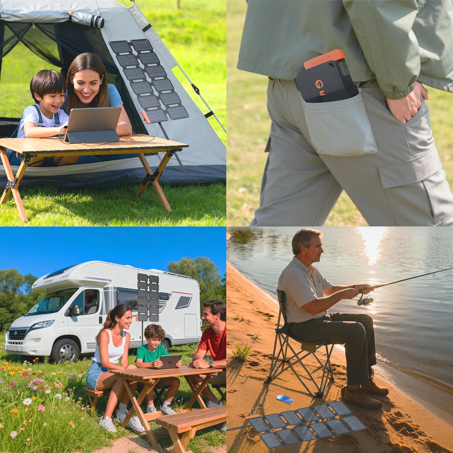 Flexsolar 36W Mini faltbares Solarladegerät, wasserdichtes E-Film-Solarpanel tragbar mit USB-A/USB-C/DC-Anschlüssen für Kraftwerke, Smartphones, Tablets, Powerbanks, Outdoor, Camping, Notfall – Bild 5