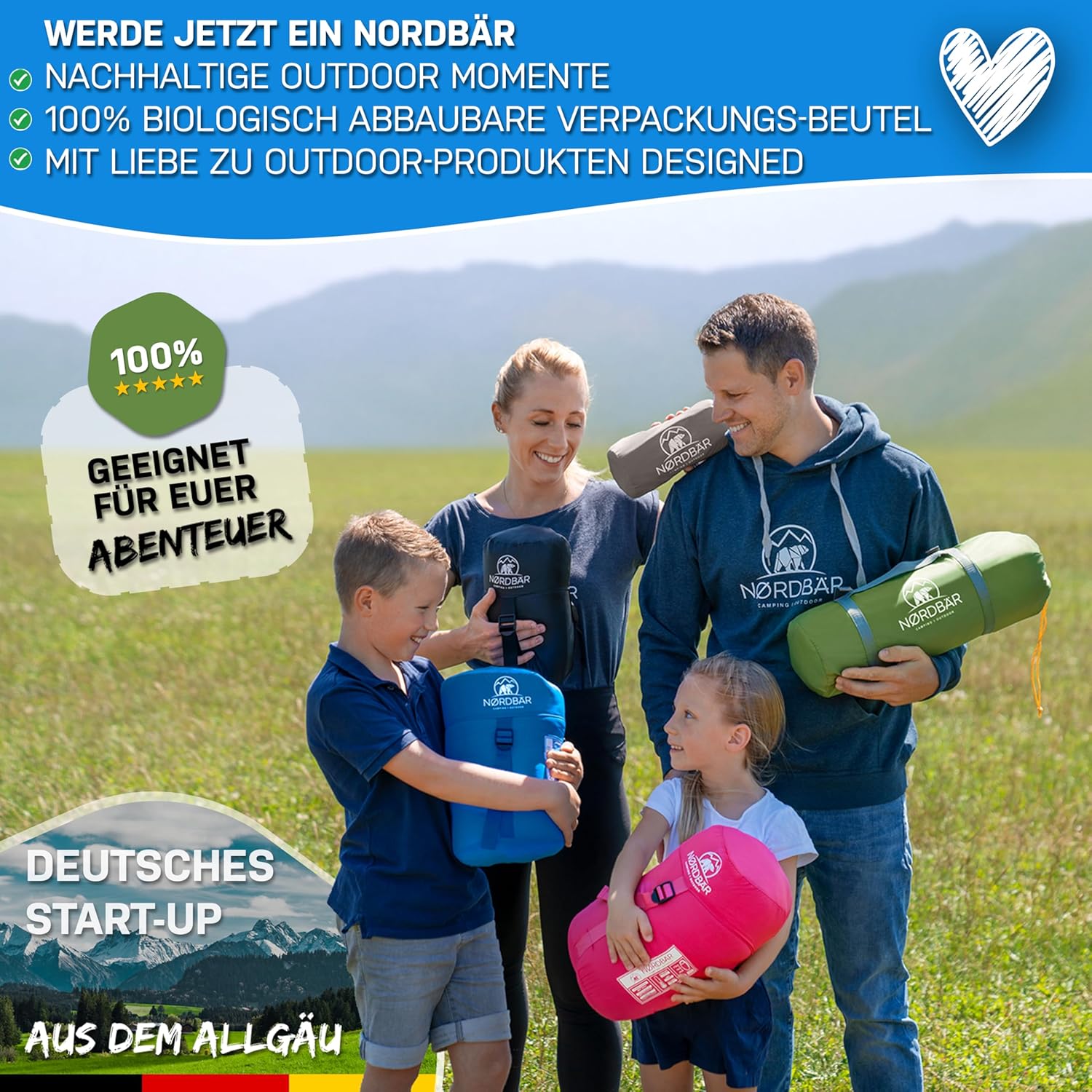 NORDBÄR® Kinderschlafsack für Jungen und Mädchen (175 x 70 x 45 cm) | Innenfutter aus 100 % Baumwolle | Mumienschlafsack leicht und warm | Outdoor-Schlafsack für Kinder (1200 g) | Camping – Bild 9