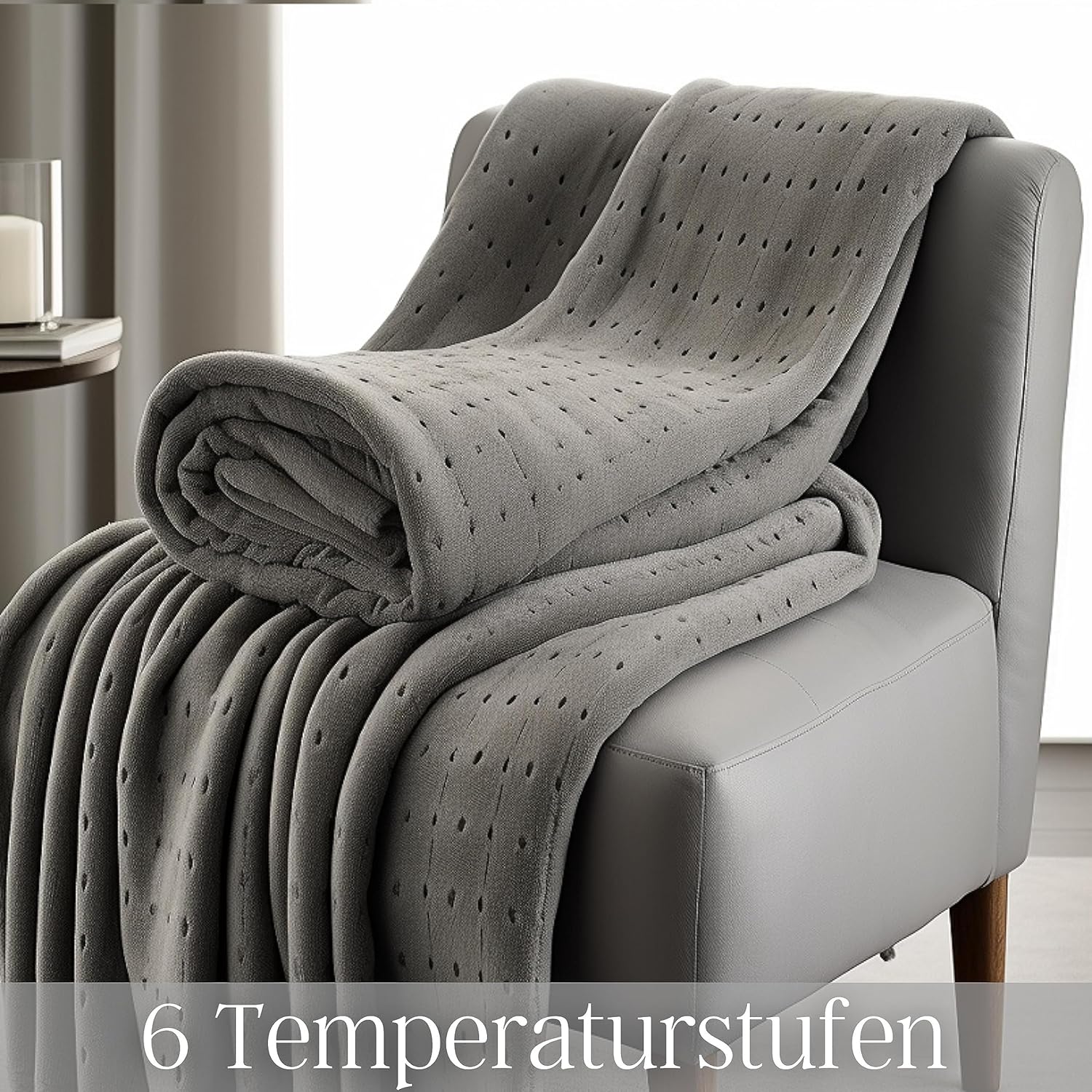 Steinborg Electric Heizdecke mit automatischer Abschaltung | 150 x 80 cm | 6h-Timer | Waschbar bei 30° | 6 Temperaturstufen | Fernbedienung | Thermodecke | Thermo-Unterbett | Wärmedecke – Bild 5