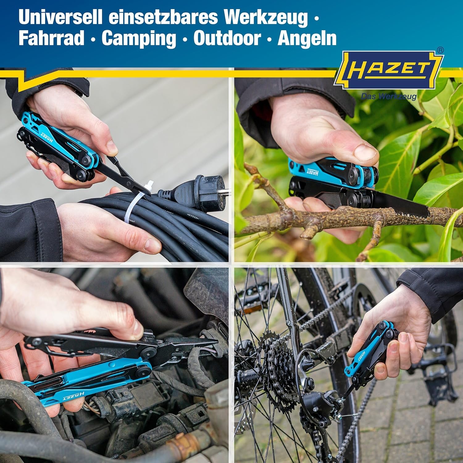 HAZET Multitool 2159-1 13-in-1 Spitzzange aus Edelstahl, Messer, Säge, Schraubendreher, Sechskantschlüssel, Schere, Gürtelclip mit robuster Gürteltasche – Bild 5