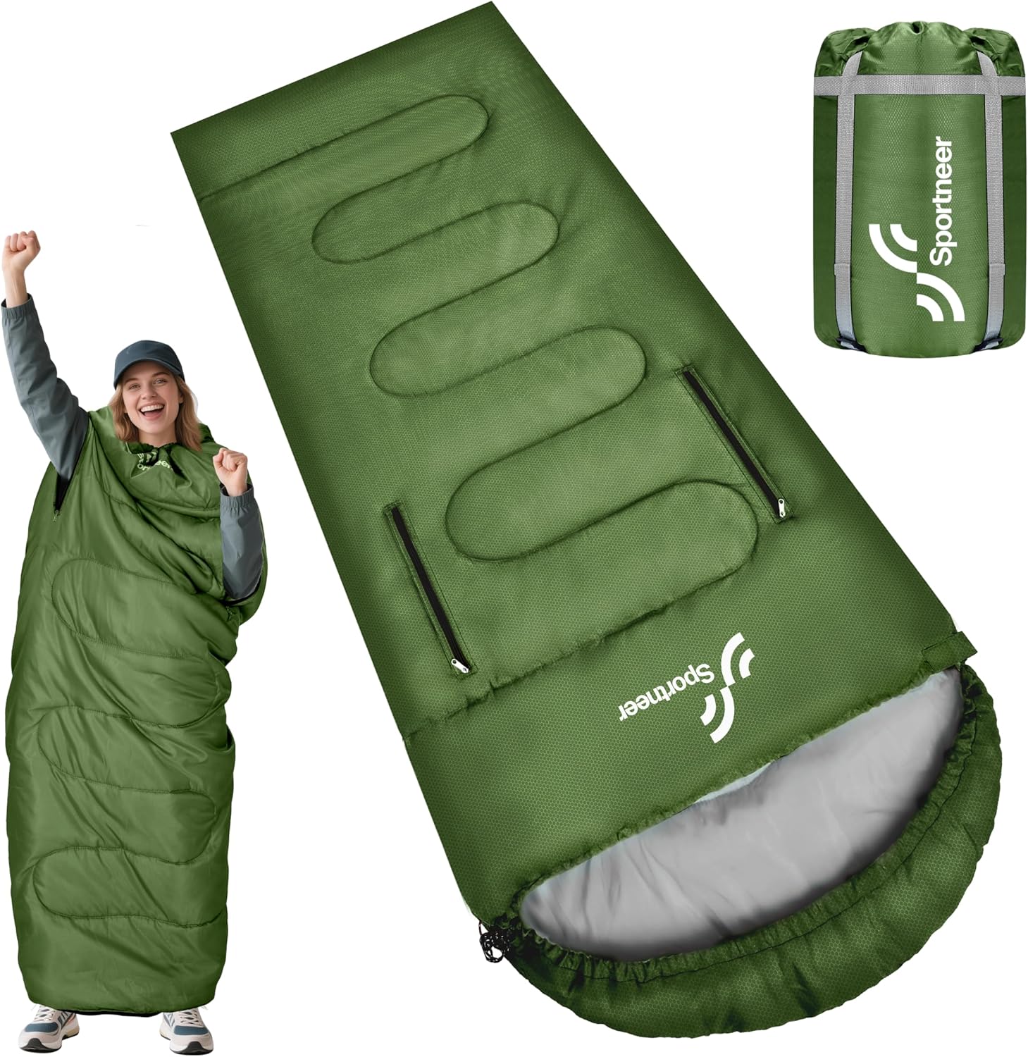 Sportneer Outdoor-Schlafsack, 3–4 Jahreszeiten, für Erwachsene, warmer Schlafsack für Camping, Reisen und Outdoor-Aktivitäten
