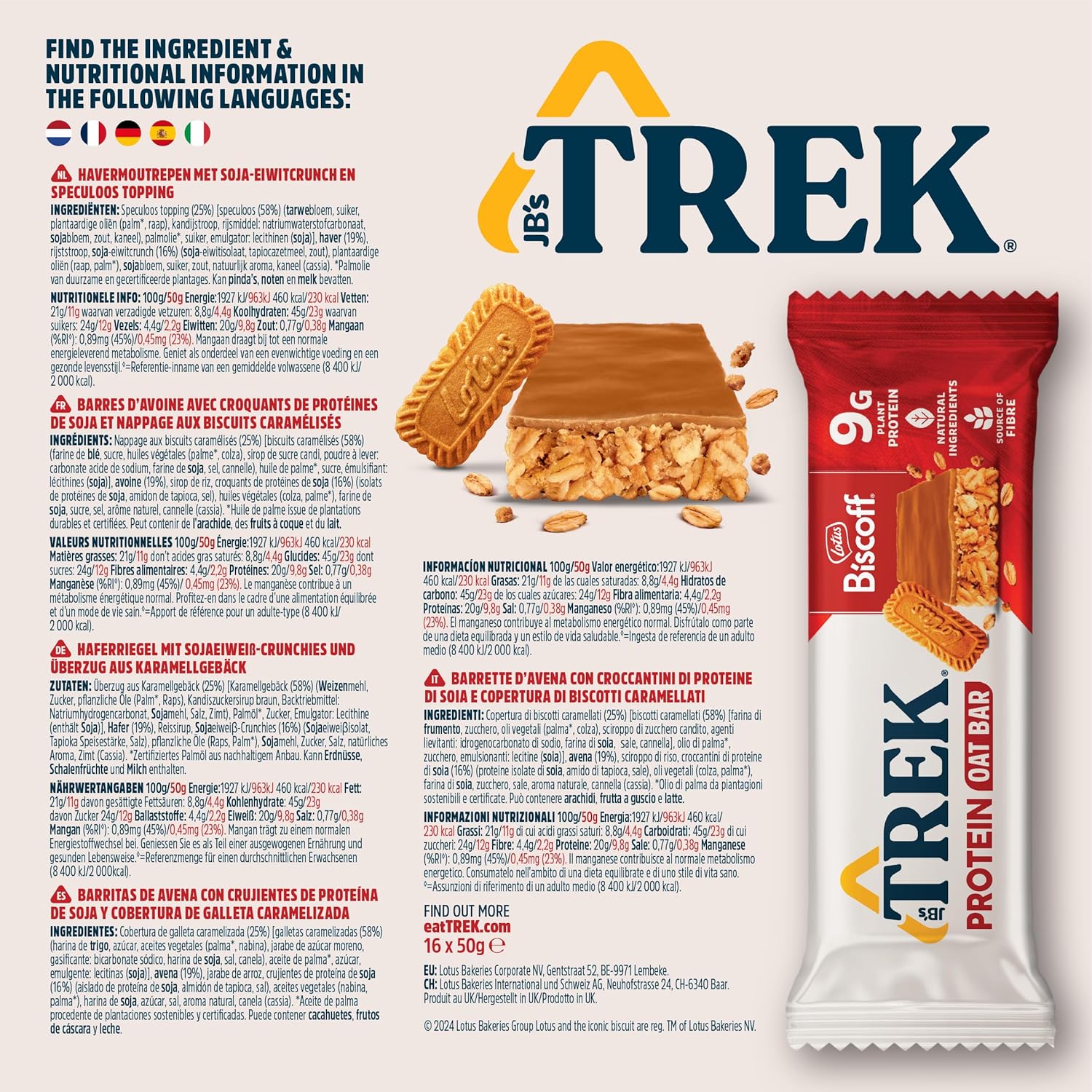 JB's TREK Protein Oat Bar, Biscoff, pflanzliches Protein, vegan, 16 x 50 g Riegel, 800 g – Bild 5