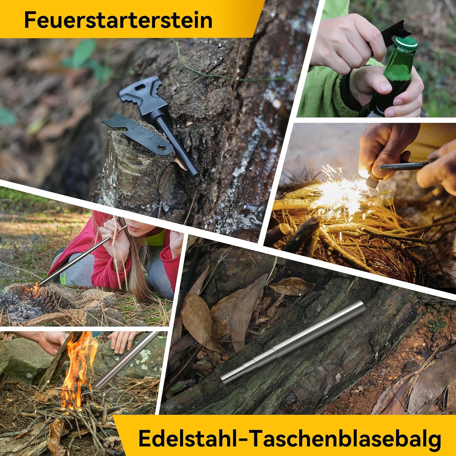 14-in-1-Überlebensset, Mehrzweck-Überlebensset, Erste-Hilfe-Set für Outdoor-Sport, Camping, Bergsteigen, Feuerstein/Wärmedecke/Pfeife – Bild 5
