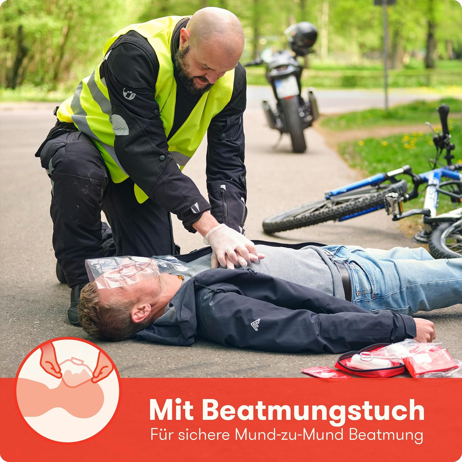 PURAHELP Motorrad-Erste-Hilfe-Set nach aktueller Norm 2026 DIN 13167 (StVO-konform) – inkl. Warnweste & Belüftungstuch – Motorrad-Verbandset 2026 Mini Small – Bild 6