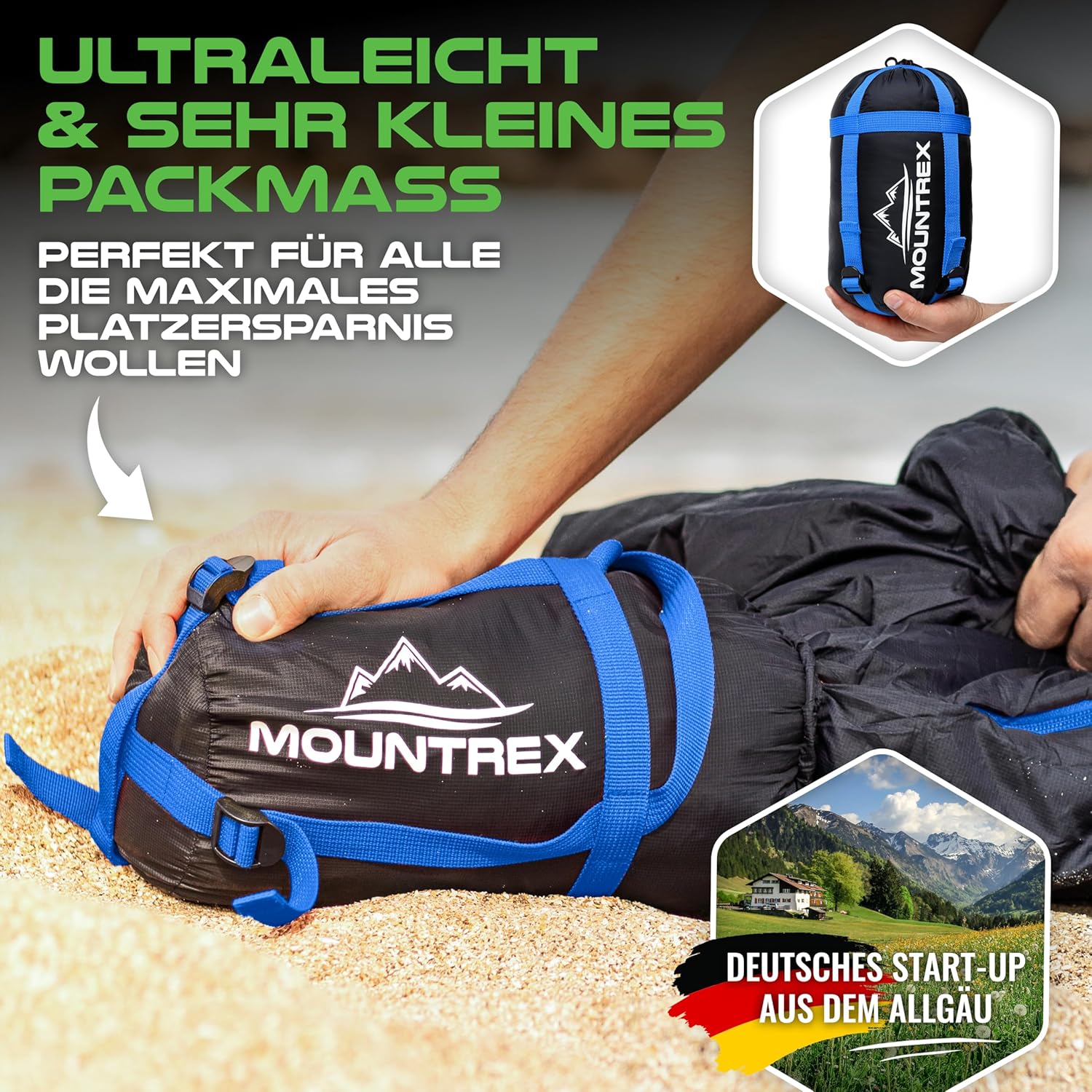 Mountrex Schlafsack – kleines Packmaß und ultraleicht (720 g / 1500 g) – Outdoor-Sommerschlafsack (100 g/m²) / 3 – 4 Jahreszeiten (300 g/m²) Mumienschlafsack – Camping, Reisen, Festival – warm und zusammenzippbar – Bild 5