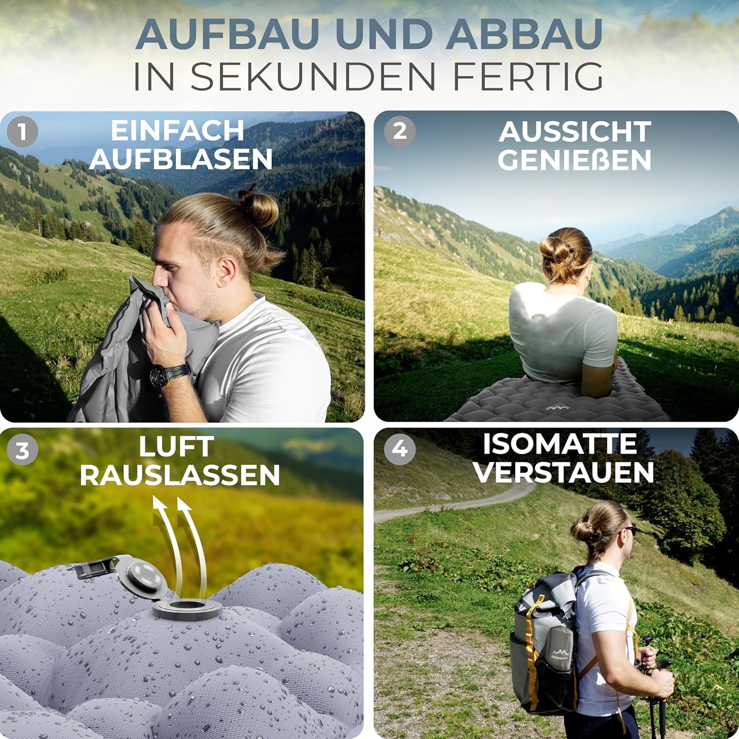 Alpenwert® Outdoor Isomatte (Kleines Packmaß & Ultraleicht) – Testsieger 2026 – Test 100 Tage risikofrei – Aufblasbare Isomatte & Luftmatratze für Camping, Wandern, Trekking & Backpacking – Bild 4