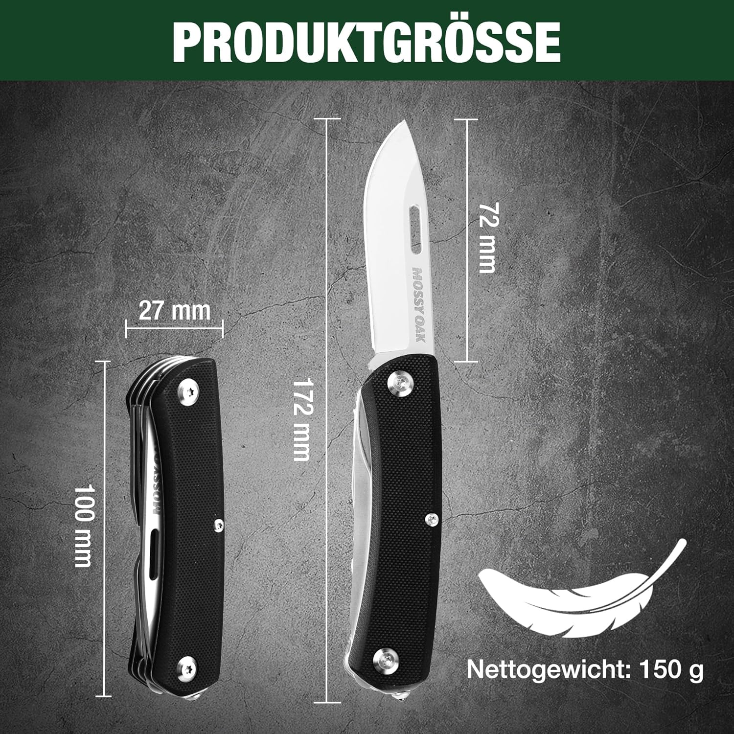 Mossy Oak Taschenmesser 10 in 1, Multitool-Klappmesser mit Edelstahlklinge, Campingmesser mit Flaschenöffner, Schraubendreher & Säge, Multifunktionswerkzeug für Camping & Wandern – Bild 2