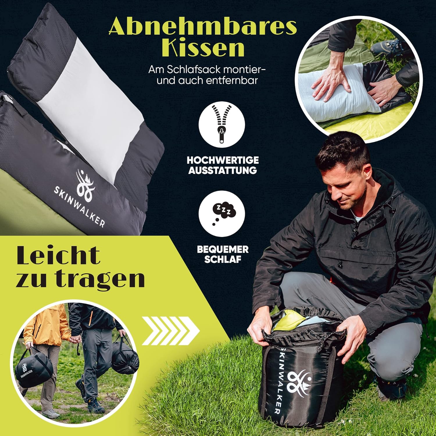 SKINWALKER Schlafsack Winter Outdoor bis -15°C mit abnehmbarer Fleecedecke Winterschlafsack für Erwachsene 3-4 Jahreszeiten Schlafsack & Deckenschlafsack Sommer & Winter – Bild 5