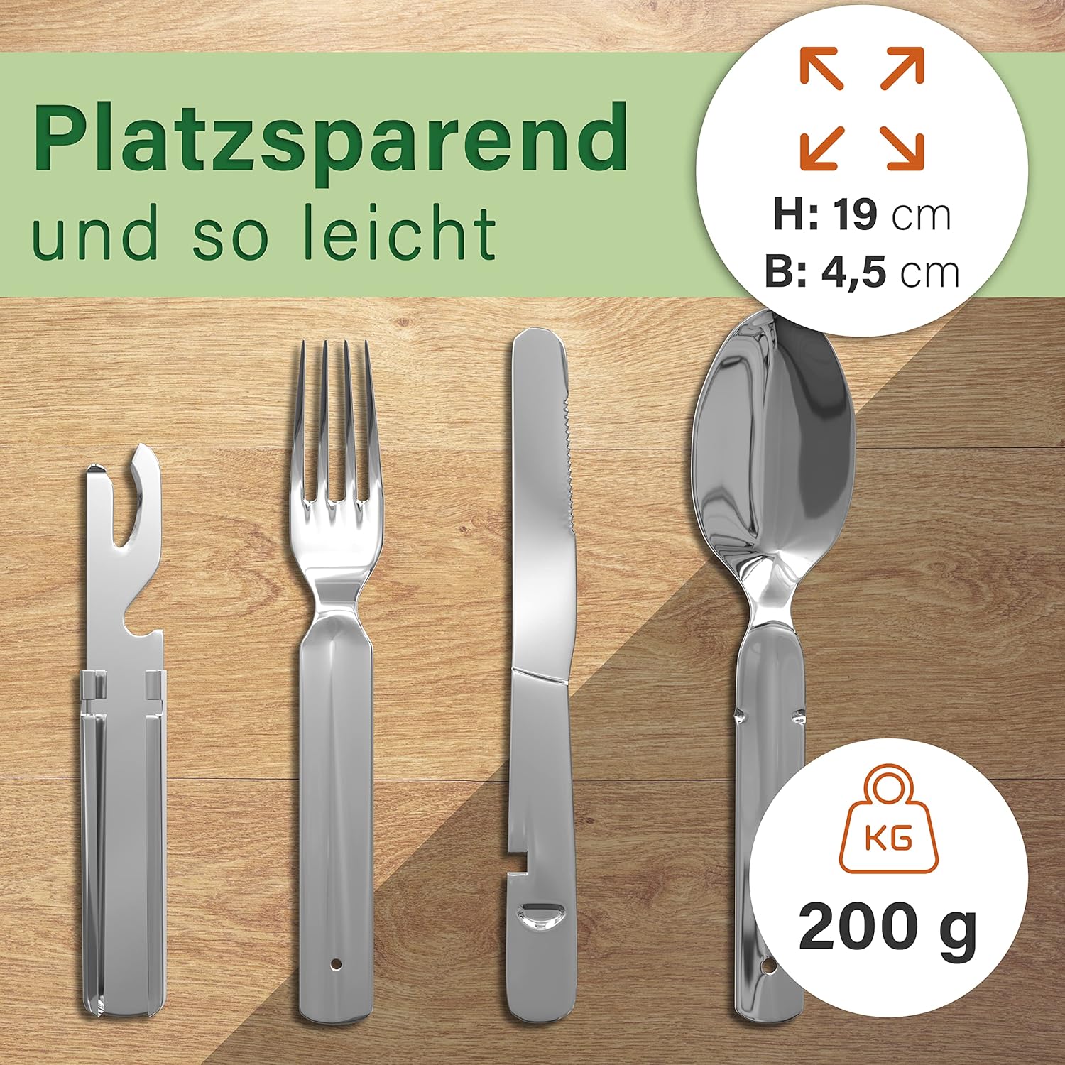 Klassisches Bundeswehr-Edelstahl-Besteck-Set, 4-teilig, Camping-Besteck-Set für Camping, Besteck-Set, Outdoor-Besteck – Bild 4