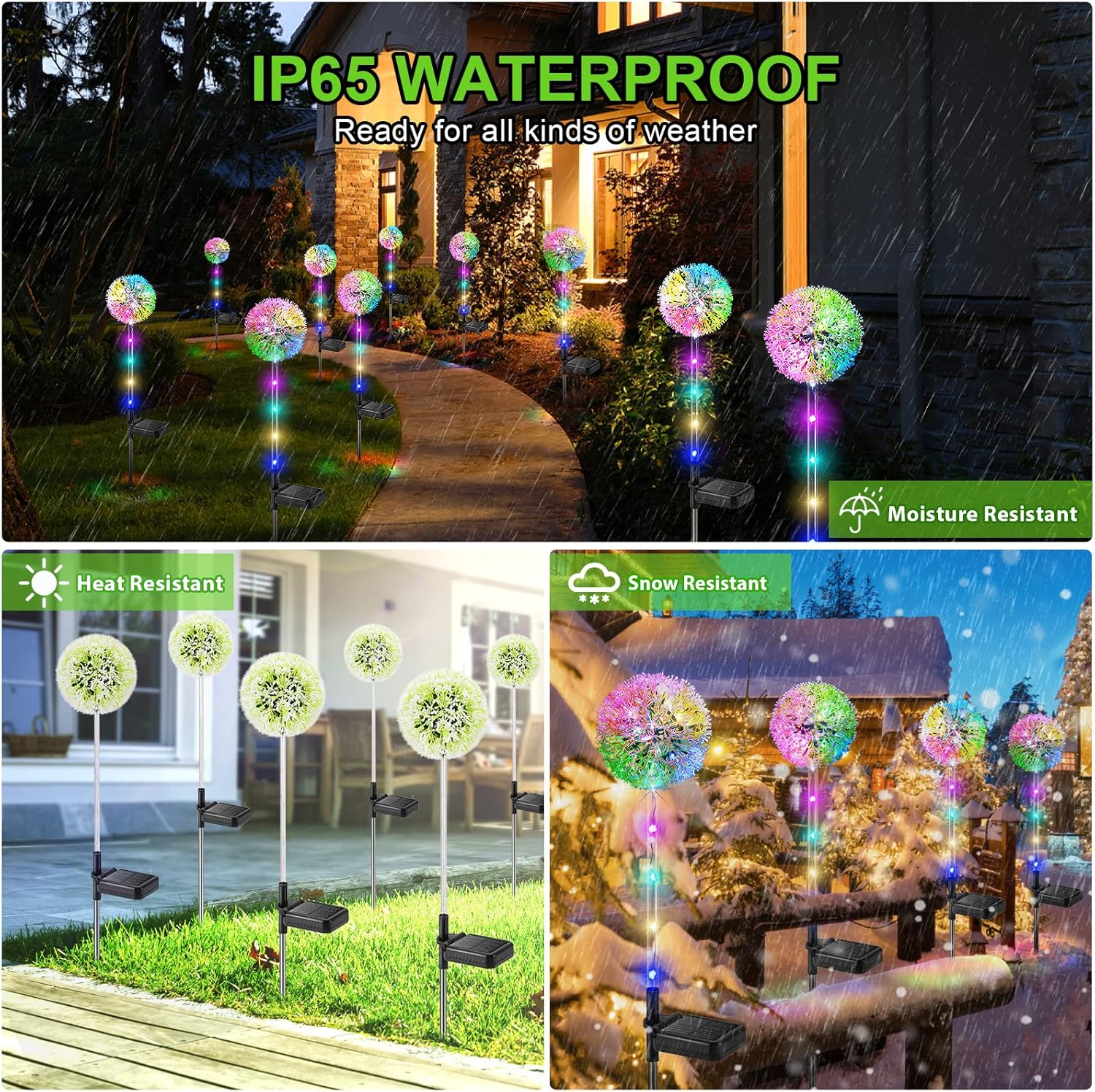 BUCASA Solarleuchten für den Garten im Freien, 4 Stück, Solarleuchten für den Außenbereich, Löwenzahn mit farbiger LED, IP65 wasserdichte Solar-Blumenlampe für Rasen, Balkon, Terrasse, Hof, Gartendekoration, Geschenke für Frauen – Bild 3