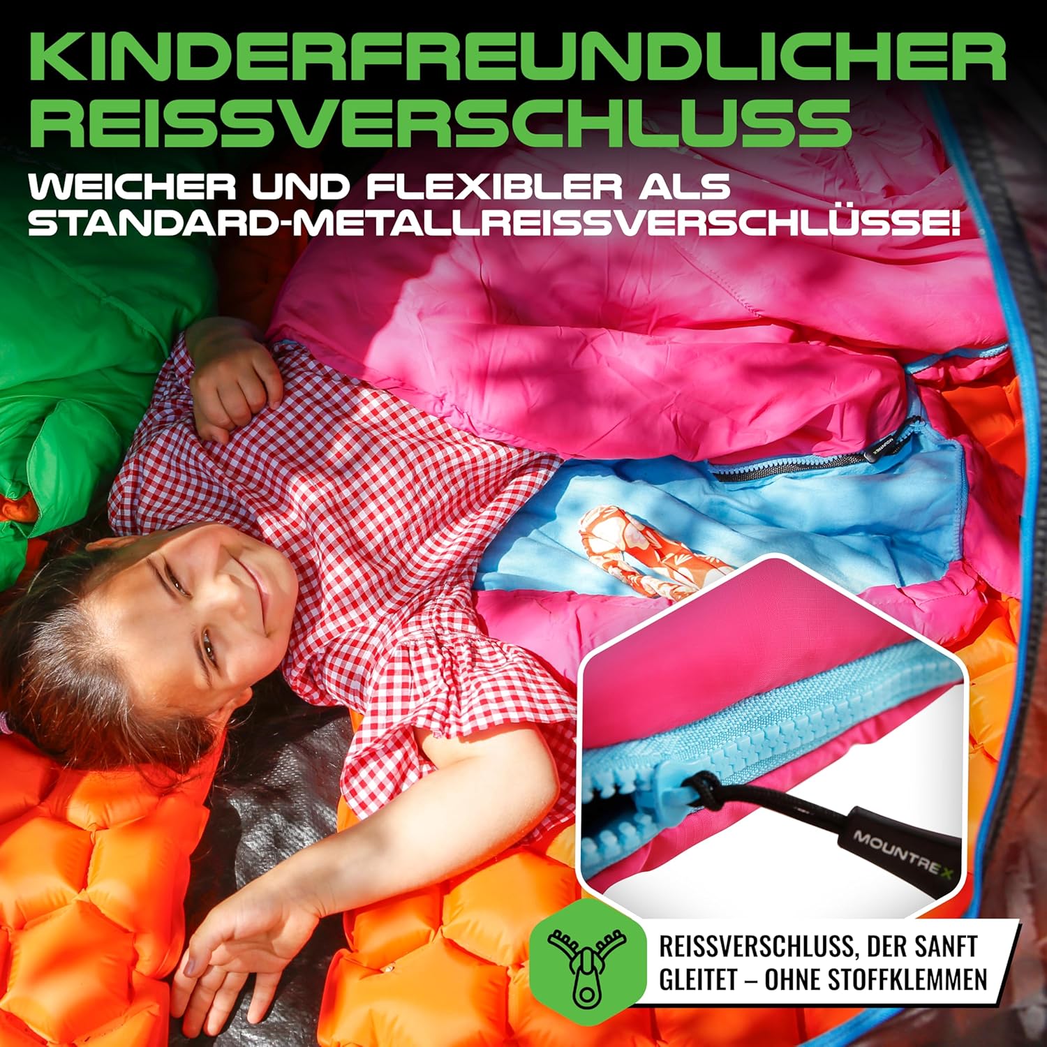 MOUNTREX® Kinderschlafsack – tragbar wie ein Rucksack – Schlafsack für Kinder (175 x 70 x 45 cm) – Outdoor, Reisen, Camping, – Mumienschlafsack leicht und kompakt – Innenfutter aus 100 % Baumwolle – Bild 5