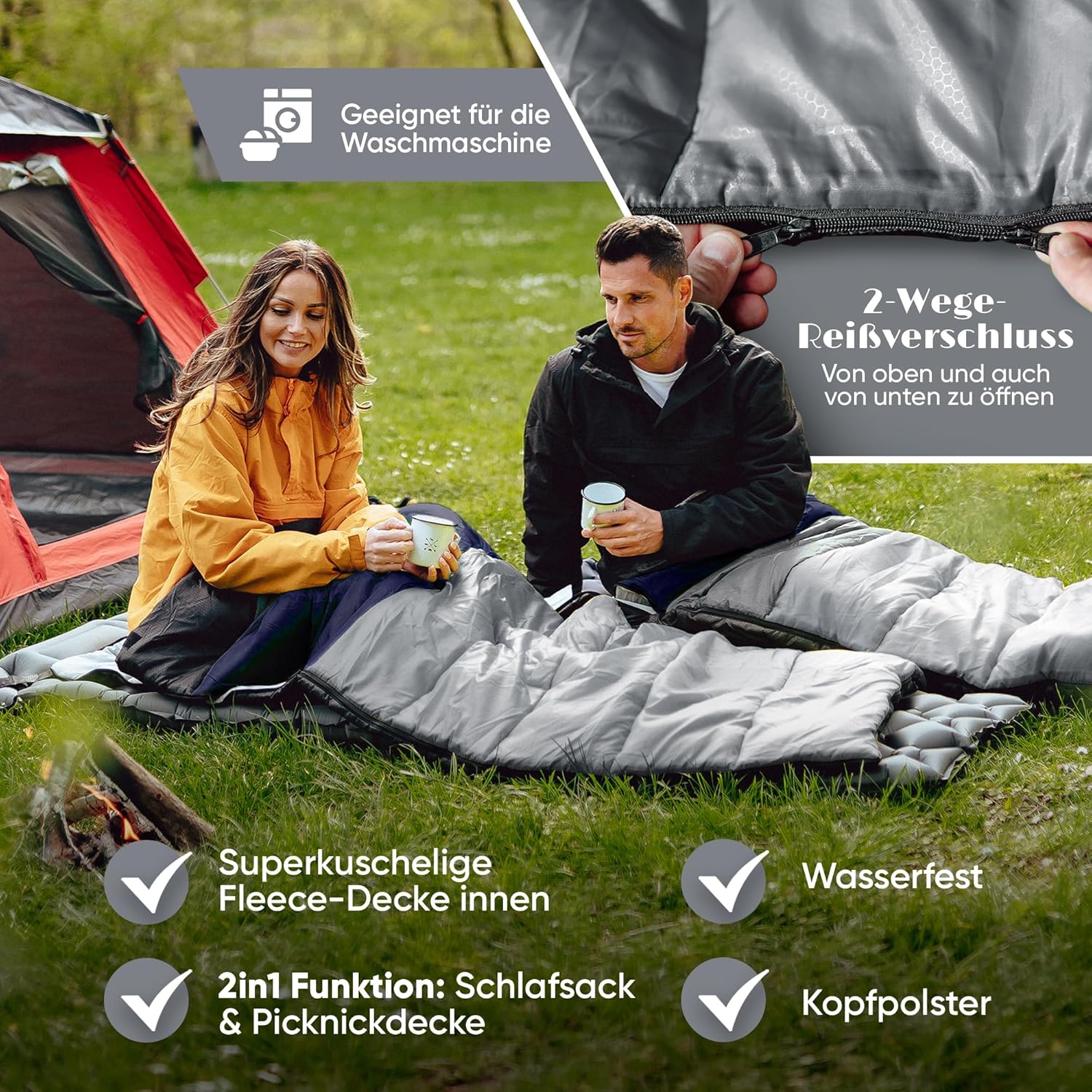 SKINWALKER Schlafsack Winter Outdoor bis -15°C mit abnehmbarer Fleecedecke Winterschlafsack für Erwachsene 3-4 Jahreszeiten Schlafsack & Deckenschlafsack Sommer & Winter – Bild 6