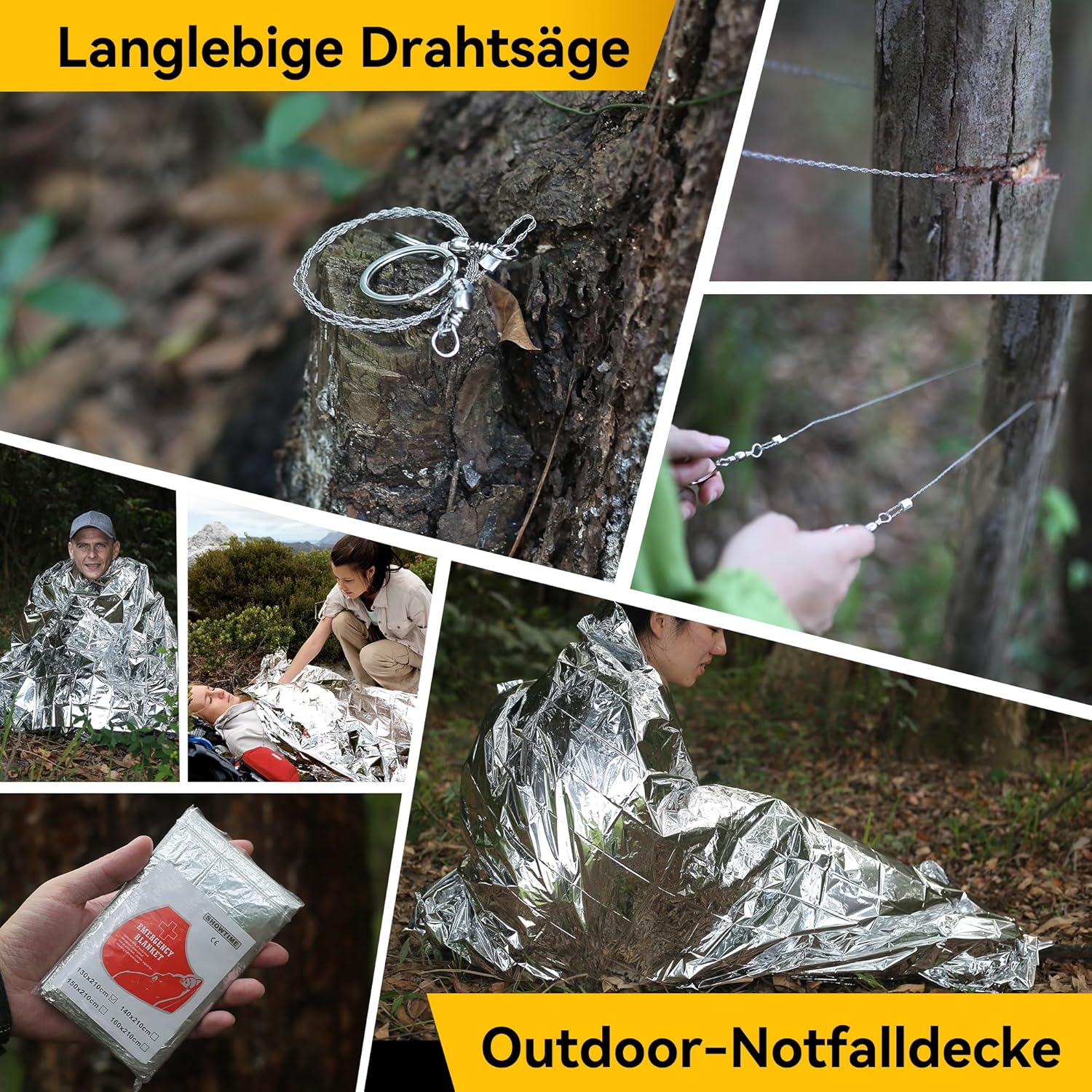 14-in-1-Überlebensset, Mehrzweck-Überlebensset, Erste-Hilfe-Set für Outdoor-Sport, Camping, Bergsteigen, Feuerstein/Wärmedecke/Pfeife – Bild 6