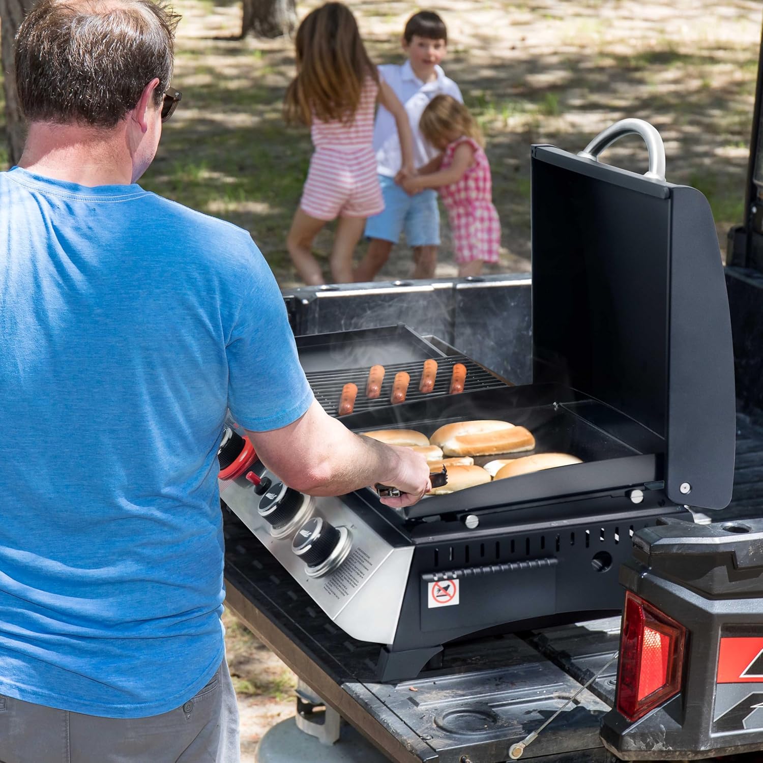 Royal Gourmet 8,5 kW Gasgrill, 3-in-1-Tischgrill mit Grillen, Braten, Kochen, 3 Brenner, tragbarer Picknickgrill, Campinggrill mit klappbarer Seitenablage, schwarz – Bild 8