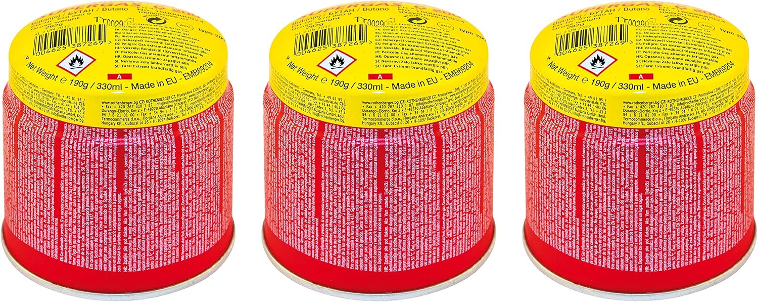 ROTHENBERGER Industrial C200 Supergas Brenngaskartusche, hochreines Butangasgemisch, 330 ml – 3er-Pack
