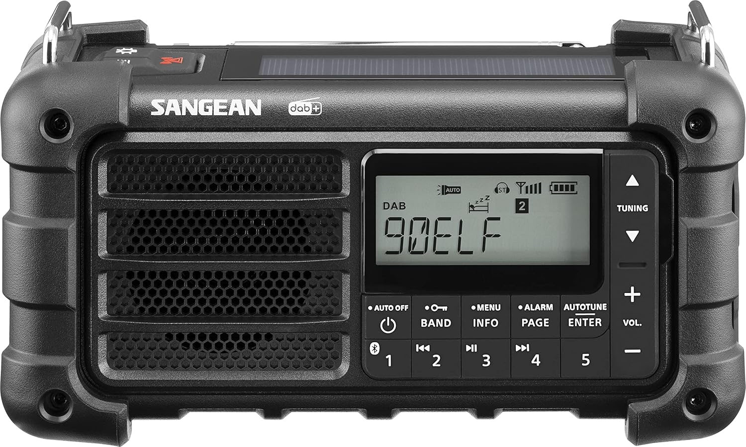 Sangean MMR-99 DAB Multifunktions-Notfallradio mit Handkurbel, DAB+, UKW-RDS, Bluetooth, LED-Taschenlampe und IP55-Zertifizierung, ideal für Outdoor, Camping und Notfälle, Mitternachtsschwarz