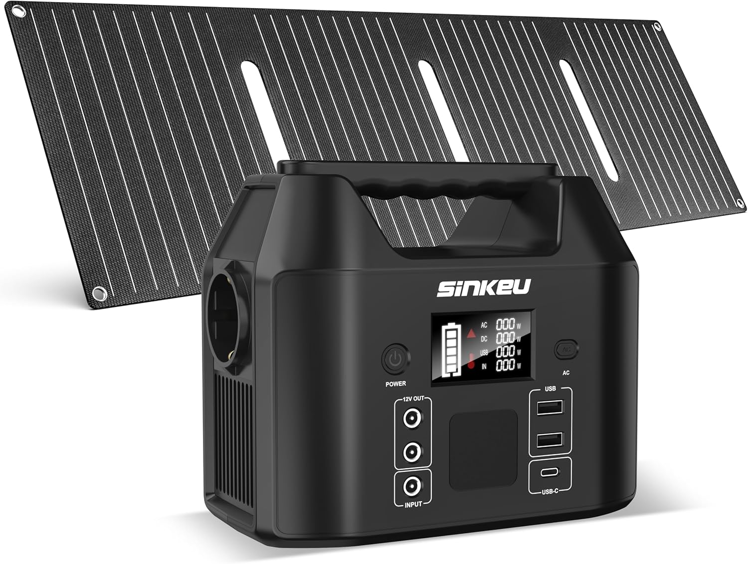 SinKeu 96Wh tragbares Kraftwerk mit 40-W-Solarpanel, 30000-mAh-LiFePO4-Batterie-Solargenerator mit 230-V-150-W-AC-Steckdose/12-V-DC/USB, Notstromversorgung für Camping, Picknicks, Garten, Notfälle