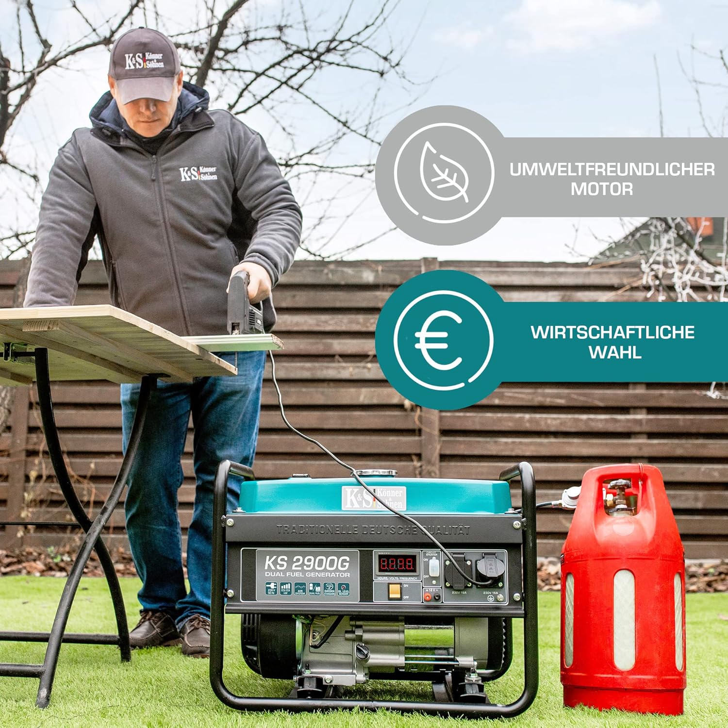 LPG/Benzin-Stromerzeuger KS 2900G Dual Fuel Serie, Notstromgenerator Gas 2900 W, 2x16A (230 V), 12 V, Stromgenerator mit (AVR), Stromgenerator mit Ölstandsanzeige, Überlast- und Kurzschlussschutz. – Bild 6