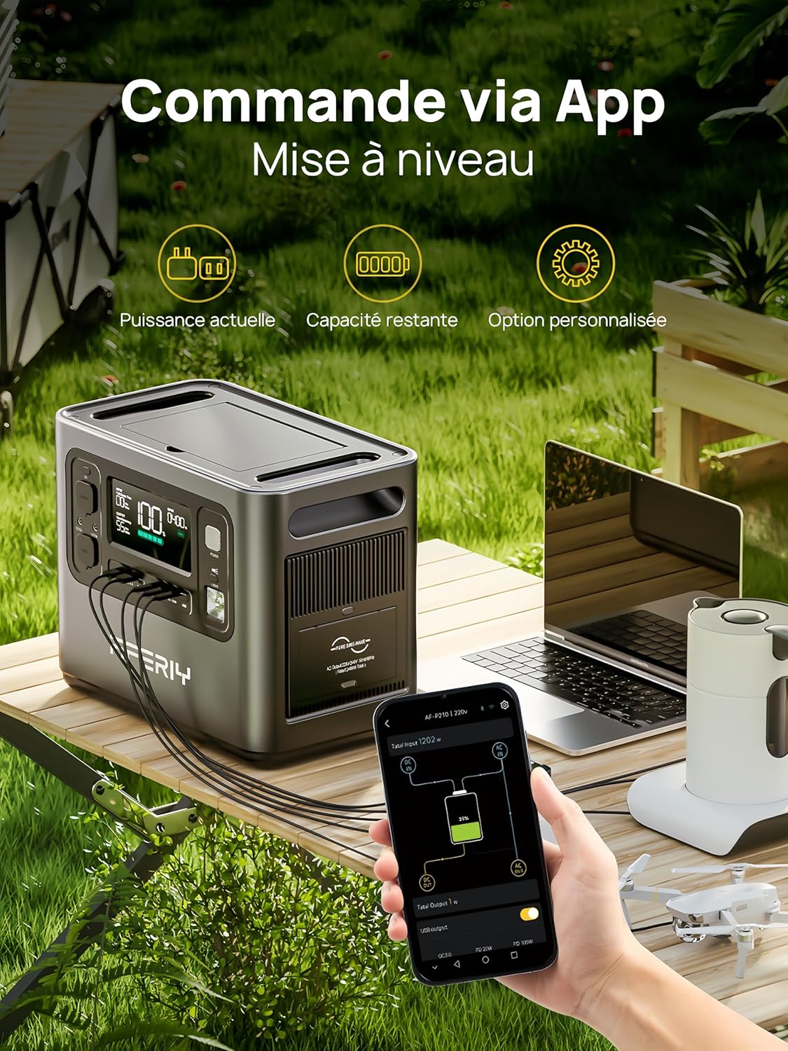 AFERIY Elektrischer Generator, tragbar, 2400 W, Backup-Batterie, LiFePO4, 2048 Wh, mit App, Schnellladung, 1,5 Stunden, EU-Stecker, 220–240 V USV, Solargenerator für Camping/Familie/Büro, 7 Jahre Garantie – Bild 4