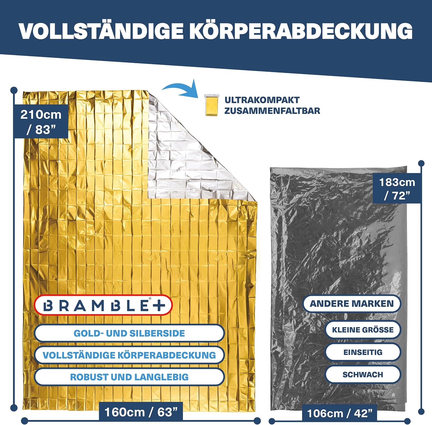 Bramble Notfall-Rettungsdecken, multifunktionale Survival-Hitzefolien-Schutz-Schutzdecken (10 Stück) – Bild 4