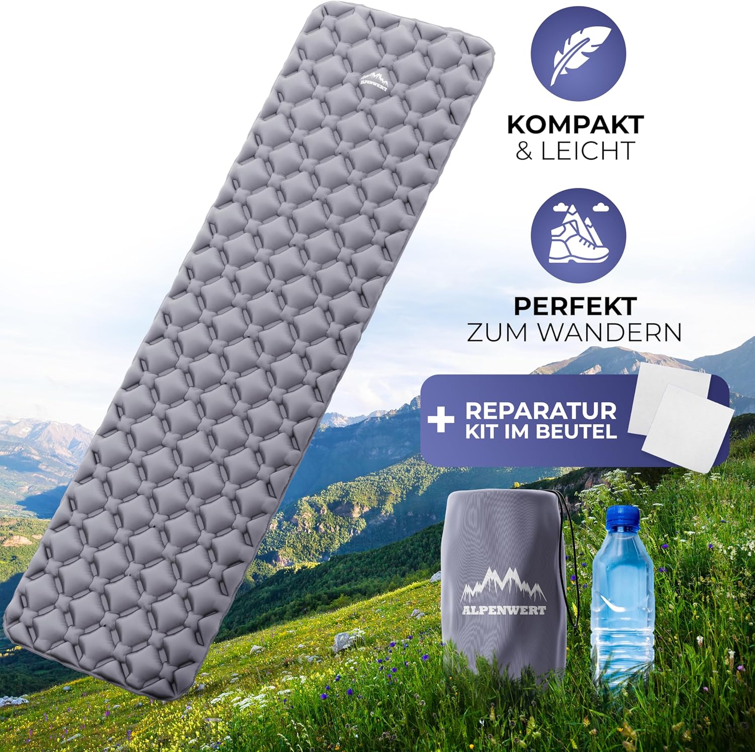 Alpenwert® Outdoor Isomatte (Kleines Packmaß & Ultraleicht) – Testsieger 2026 – Test 100 Tage risikofrei – Aufblasbare Isomatte & Luftmatratze für Camping, Wandern, Trekking & Backpacking – Bild 7